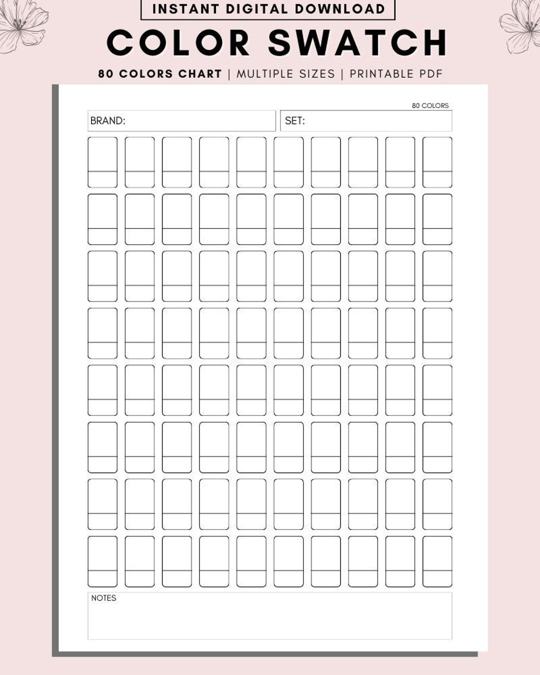 Printable Color Swatch Color Swatch Chart Color Swatch Template DIY Color Swatch Marker Swatches Paint Swatches Colored Pencil Swatch Etsy