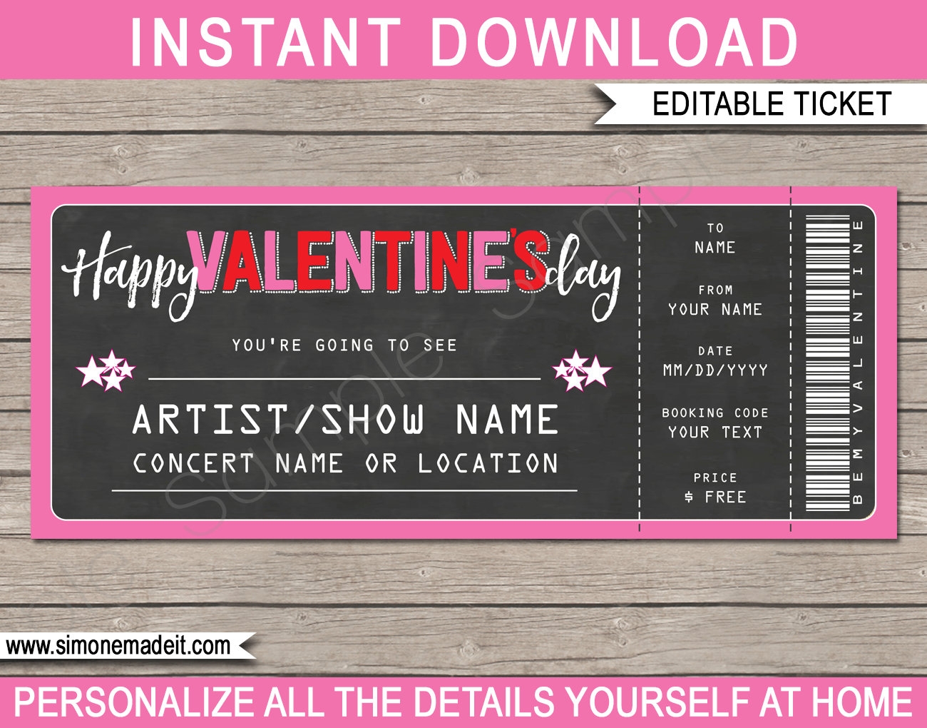 Printable Concert Ticket Template Valentine s Day Gift Voucher Certificate Coupon Surprise Concert INSTANT DOWNLOAD With EDITABLE Text Etsy
