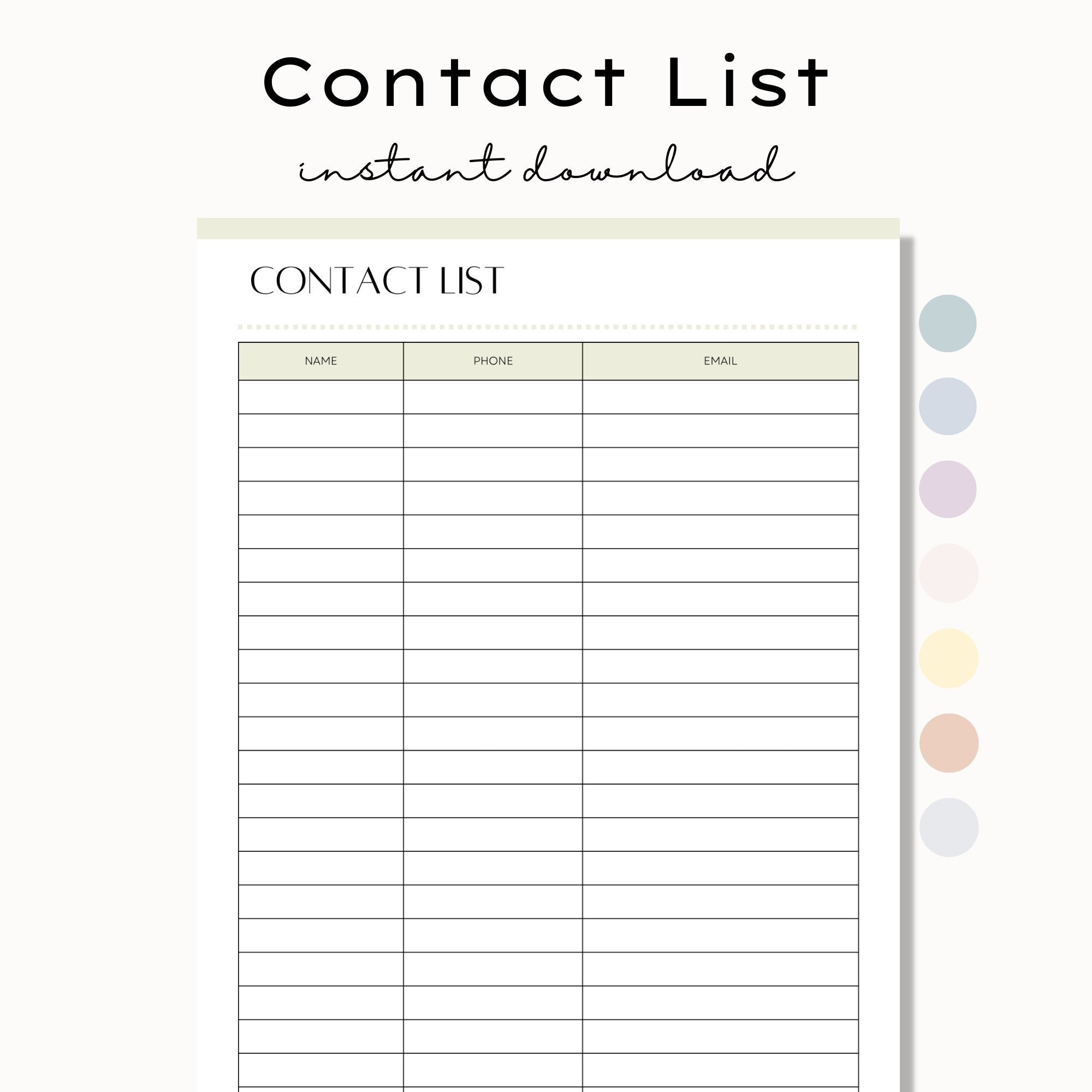 Printable Contact List Contact List Sheet Phone Number Log Address Book Sheet Small Buisness Contacts Page Template Event Sign Up Sheet Etsy