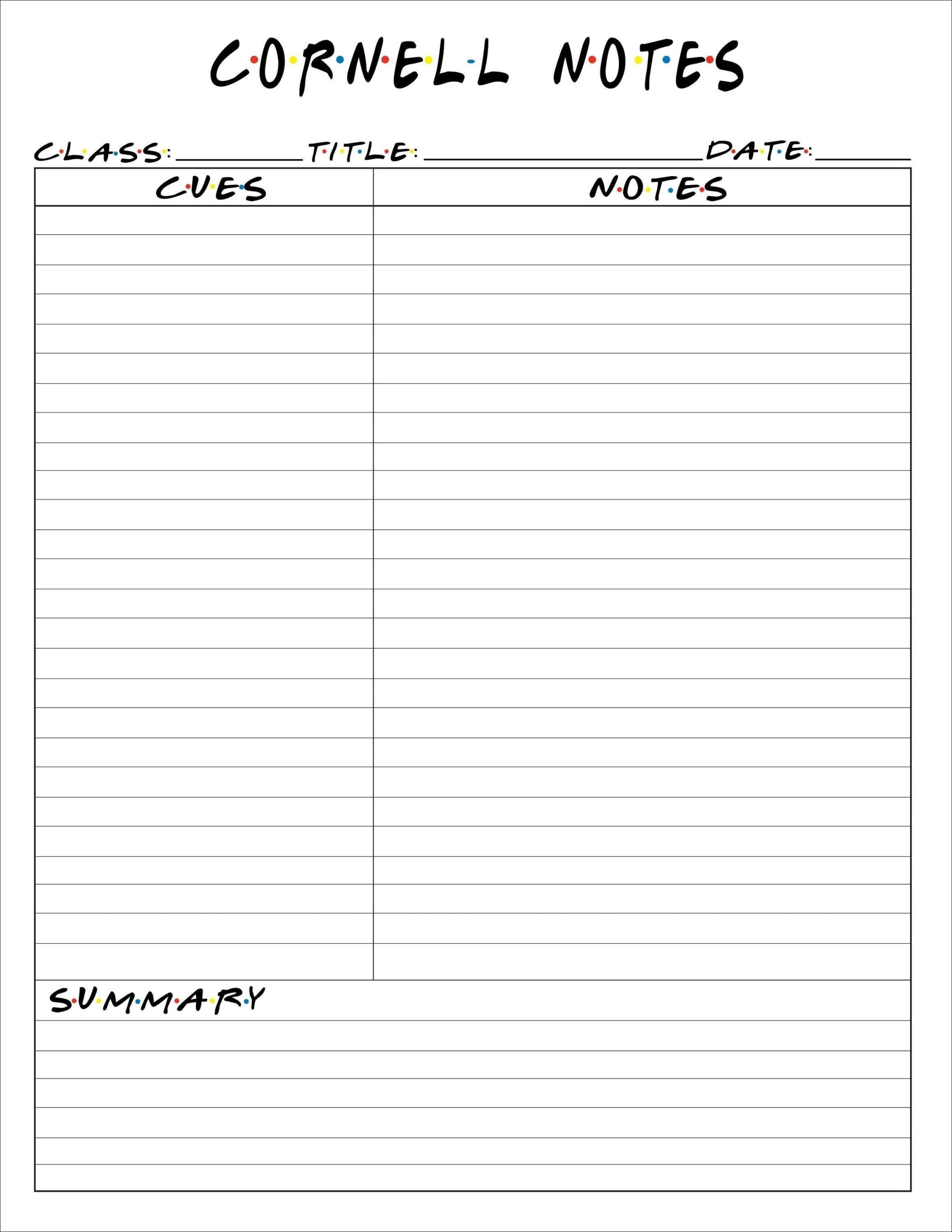 Cornell Notes Template Printable
