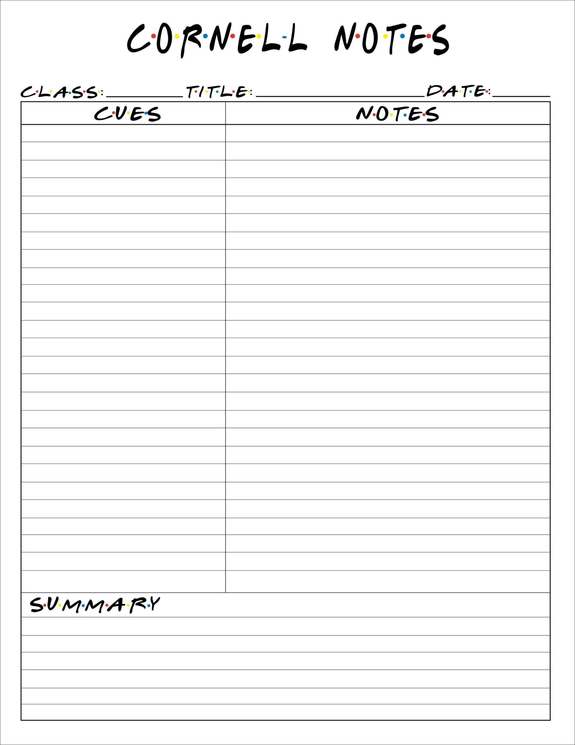 Printable Cornell Notes Template