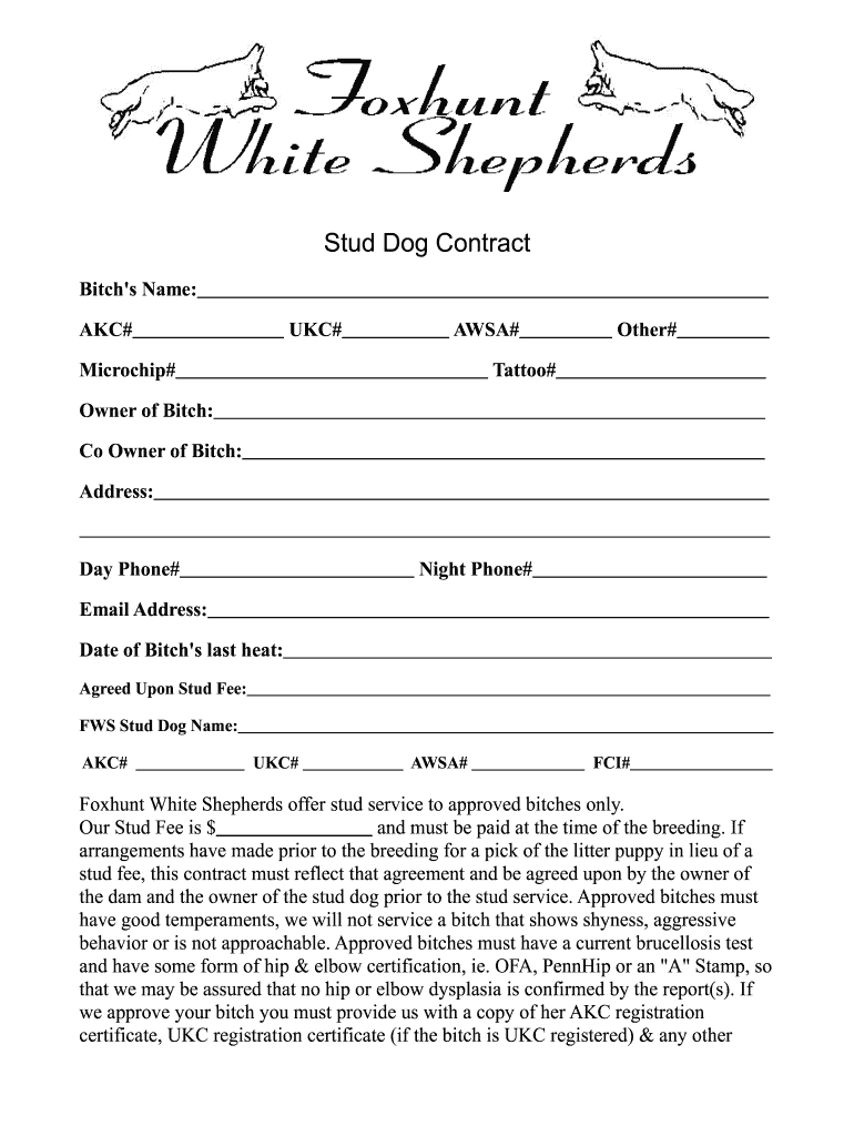 Printable Stud Dog Breeding Contract Template