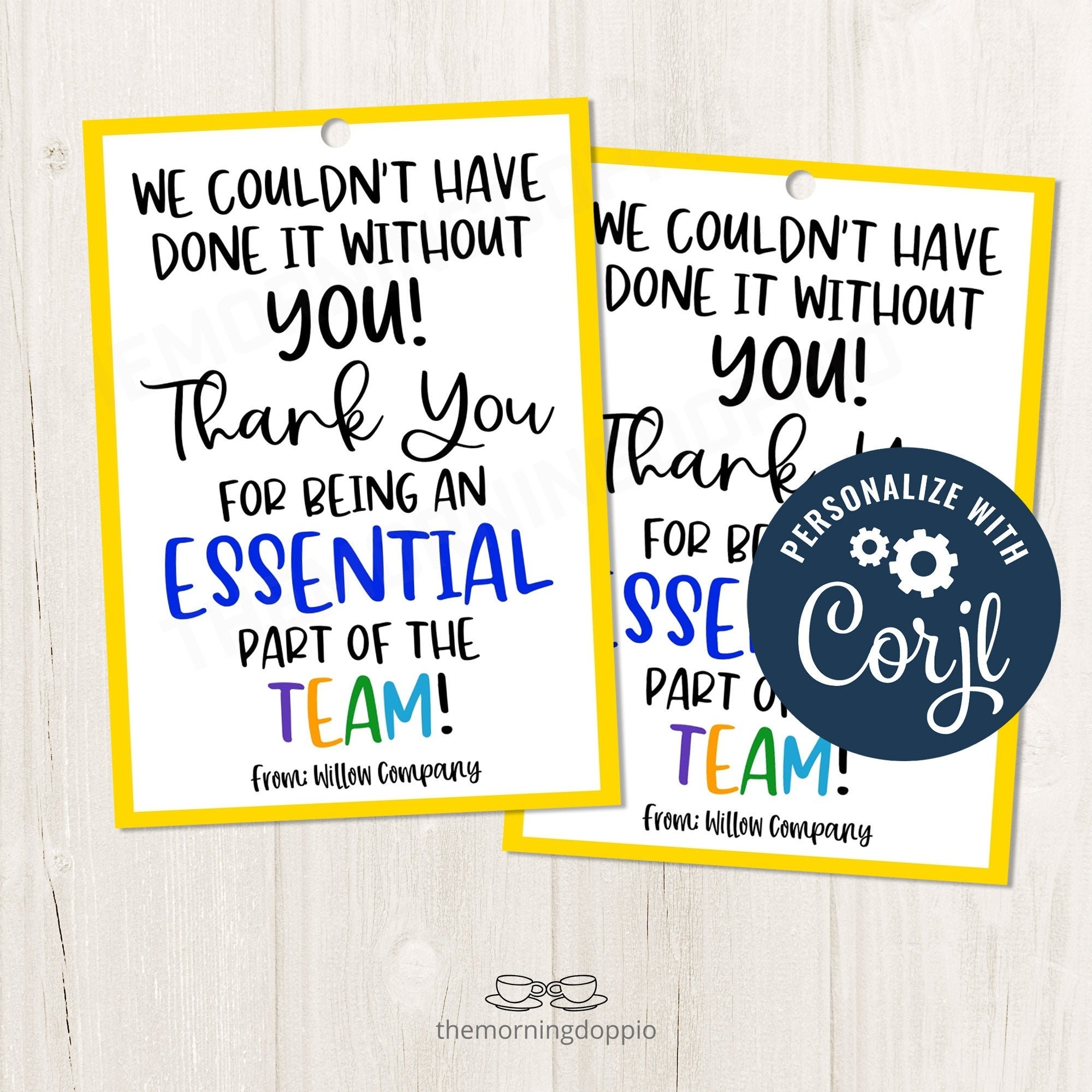 Printable editable Employee Appreciation Tag Back To Work Achievement Essential Worker Team Appreciation Thank You Gift Tag CORJL Template Etsy