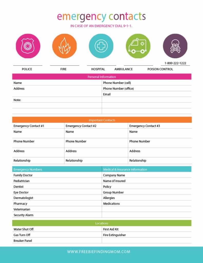 Printable Emergency Phone Numbers List Template