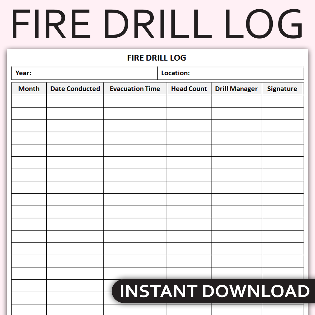 Printable Fire Drill Log Template