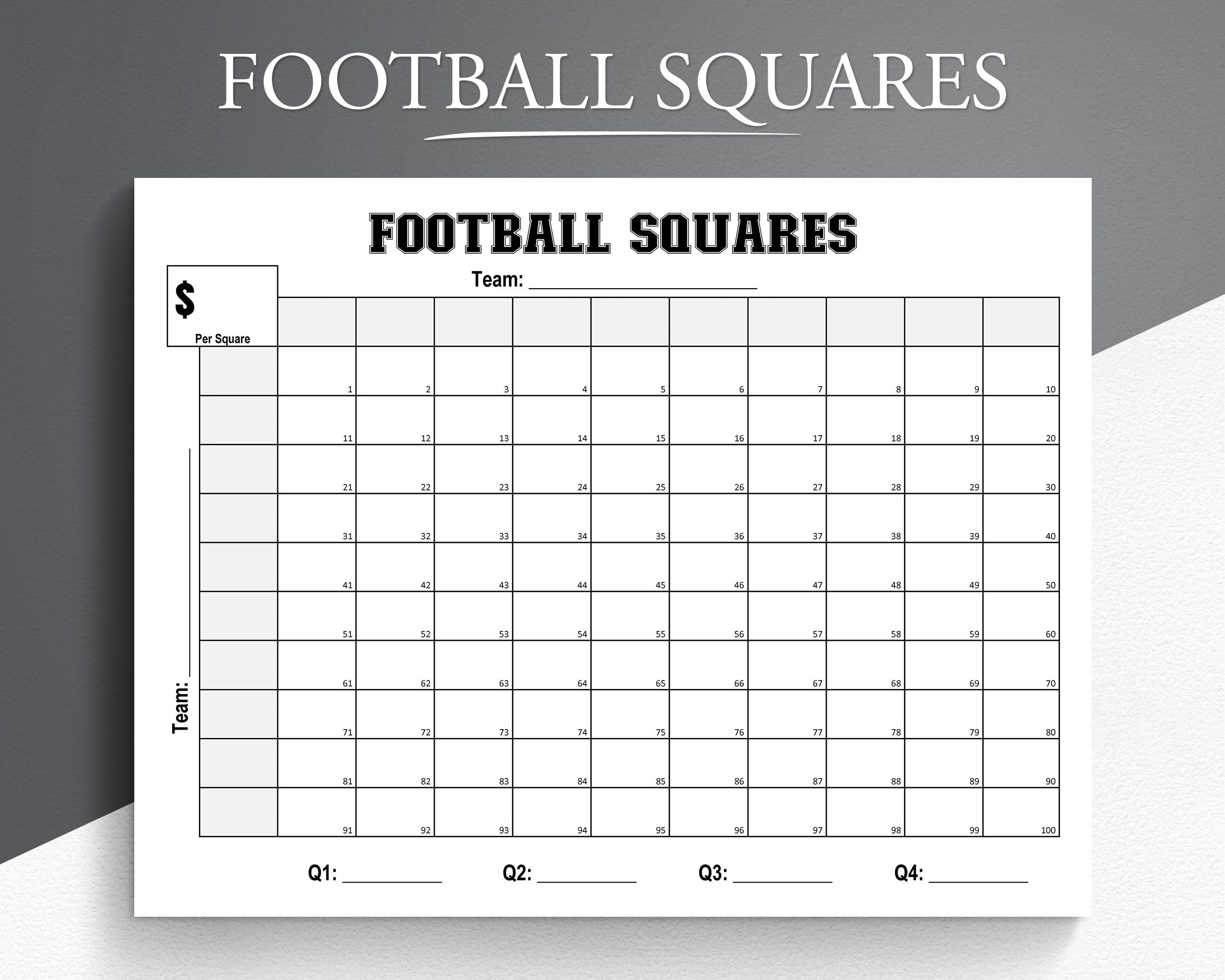 Printable Football Squares Football Fundraiser Football Betting Game Football Square Grid Etsy