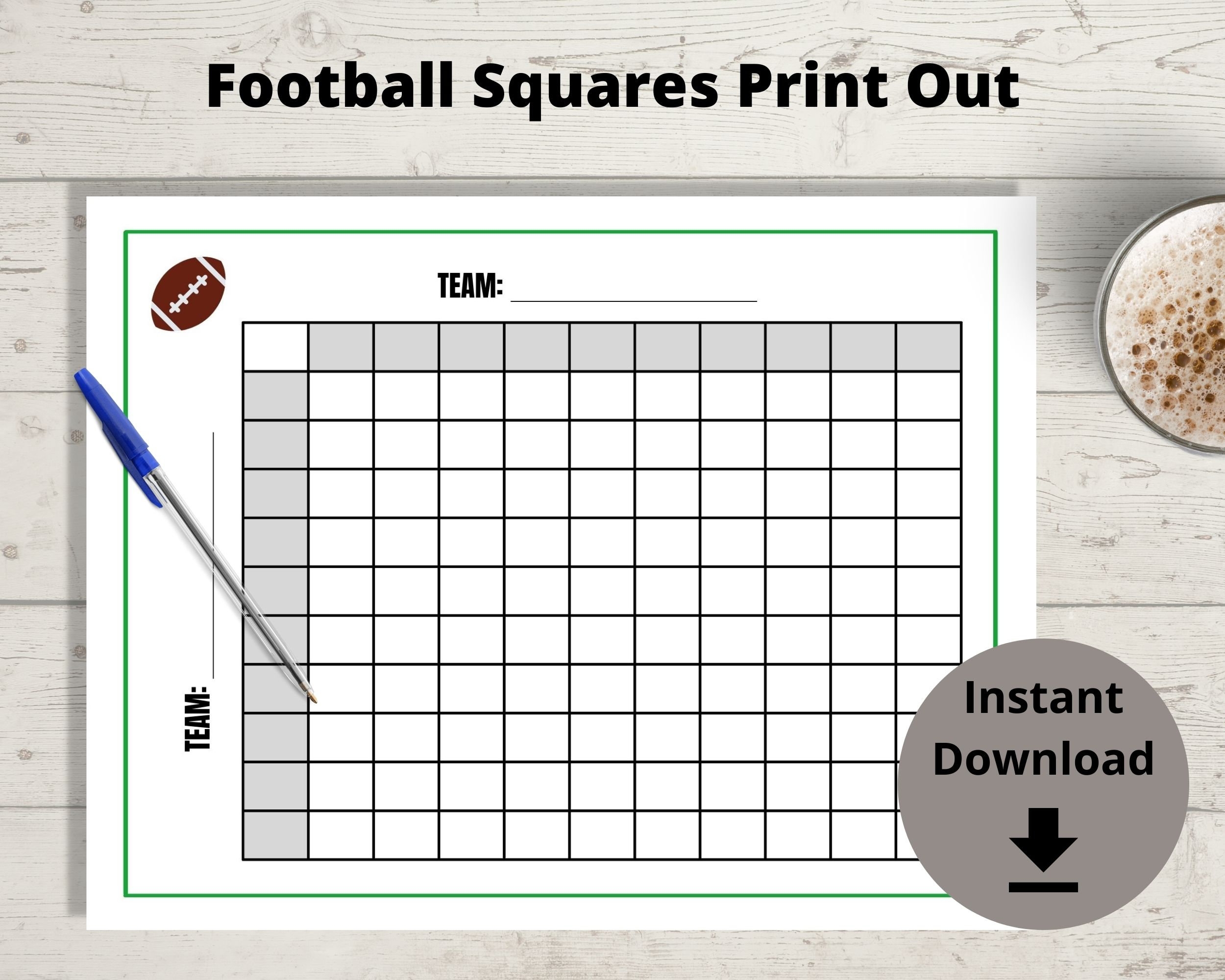 Printable Football Squares Game Football Pool Template The Big Game Party Game Etsy