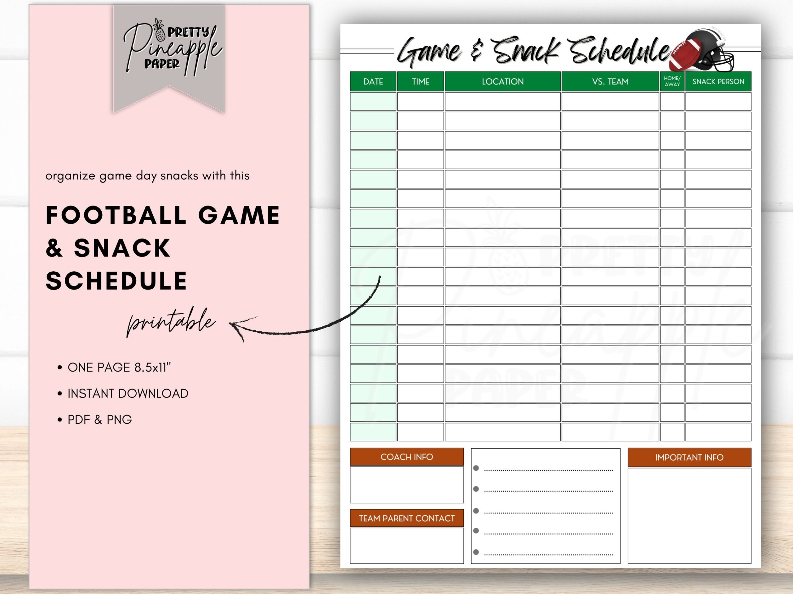 Printable Football Team Game Day And Snack Schedule Instant Download Template Sport Calendar Schedule Planner Flag Pop Warner Midgets Etsy