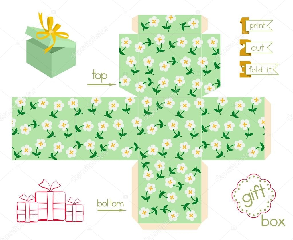 Printable Gift Box With Cute Flowers Stock Vector By KsanasK 52489627