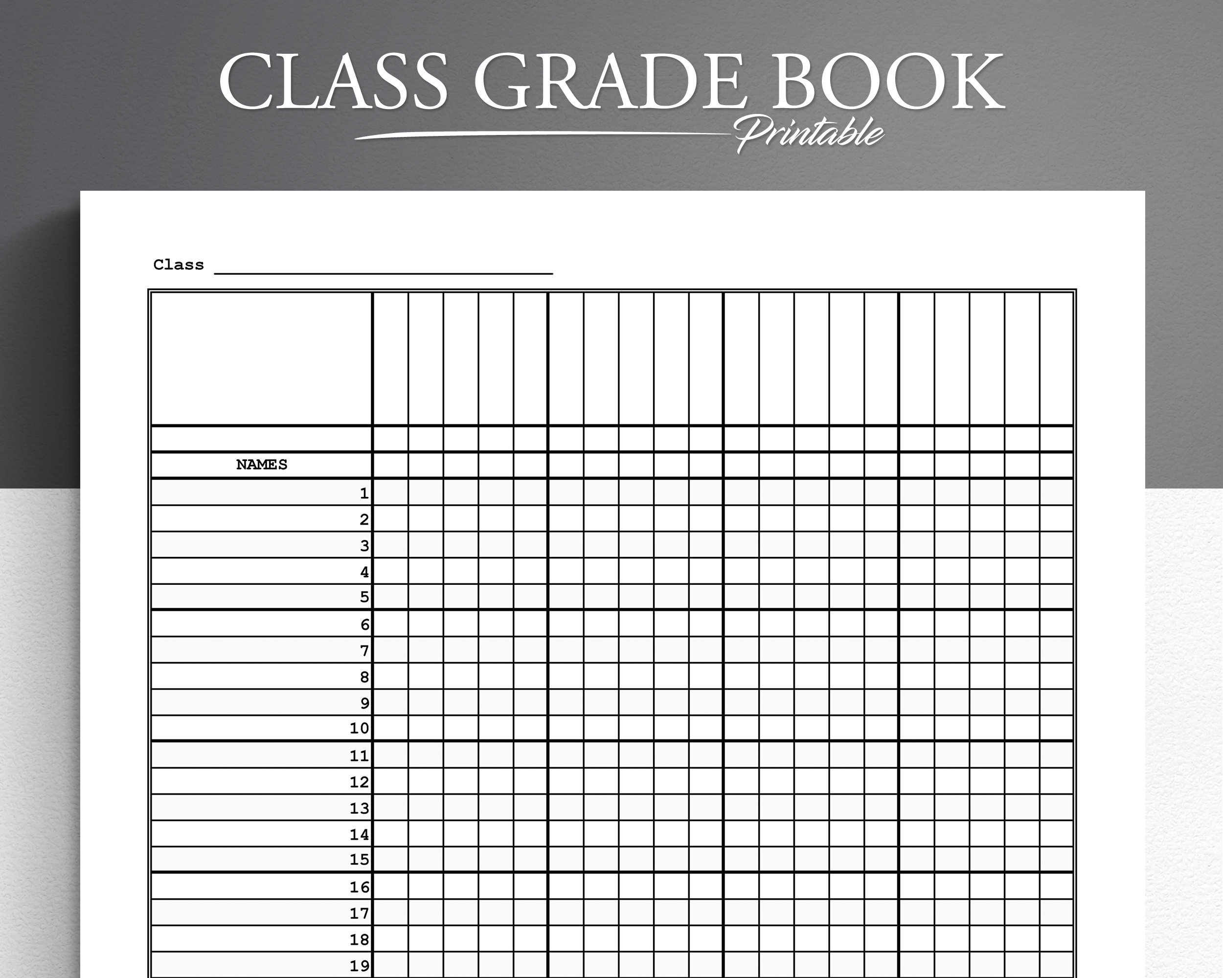 Printable Free Printable Gradebook Template
