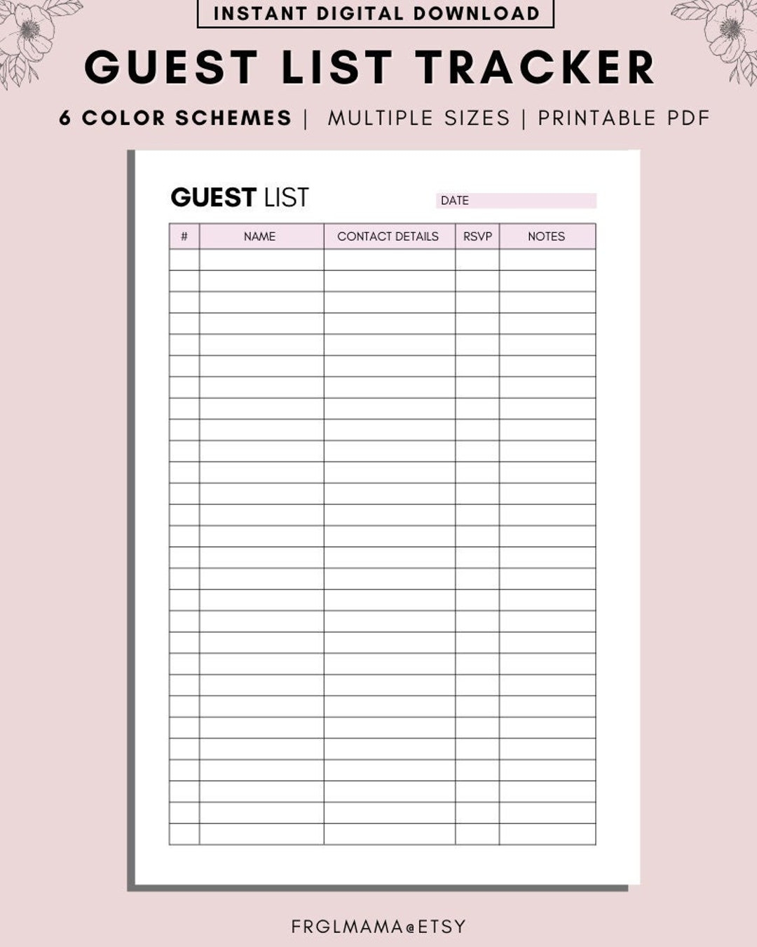 Printable Guest List Template