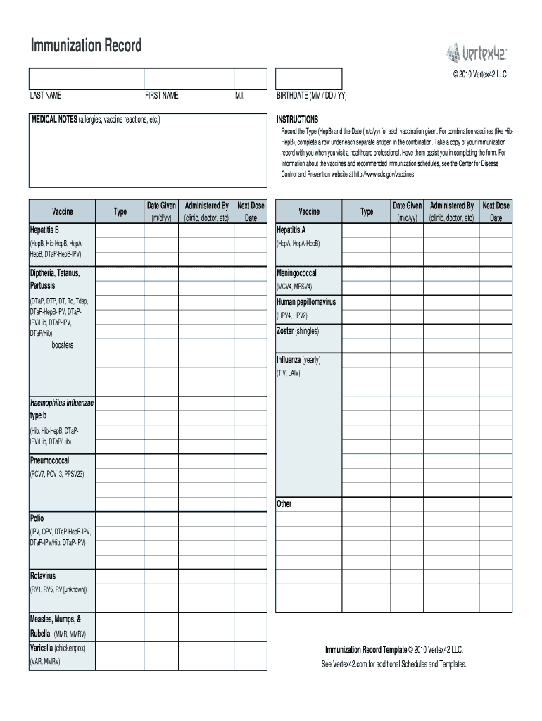 Printable Immunization Records Fill Out Sign Online DocHub