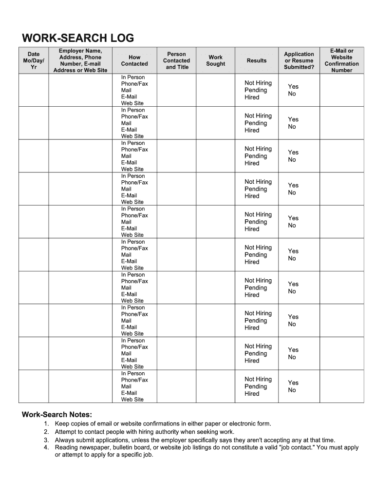Printable Job Search Log Template