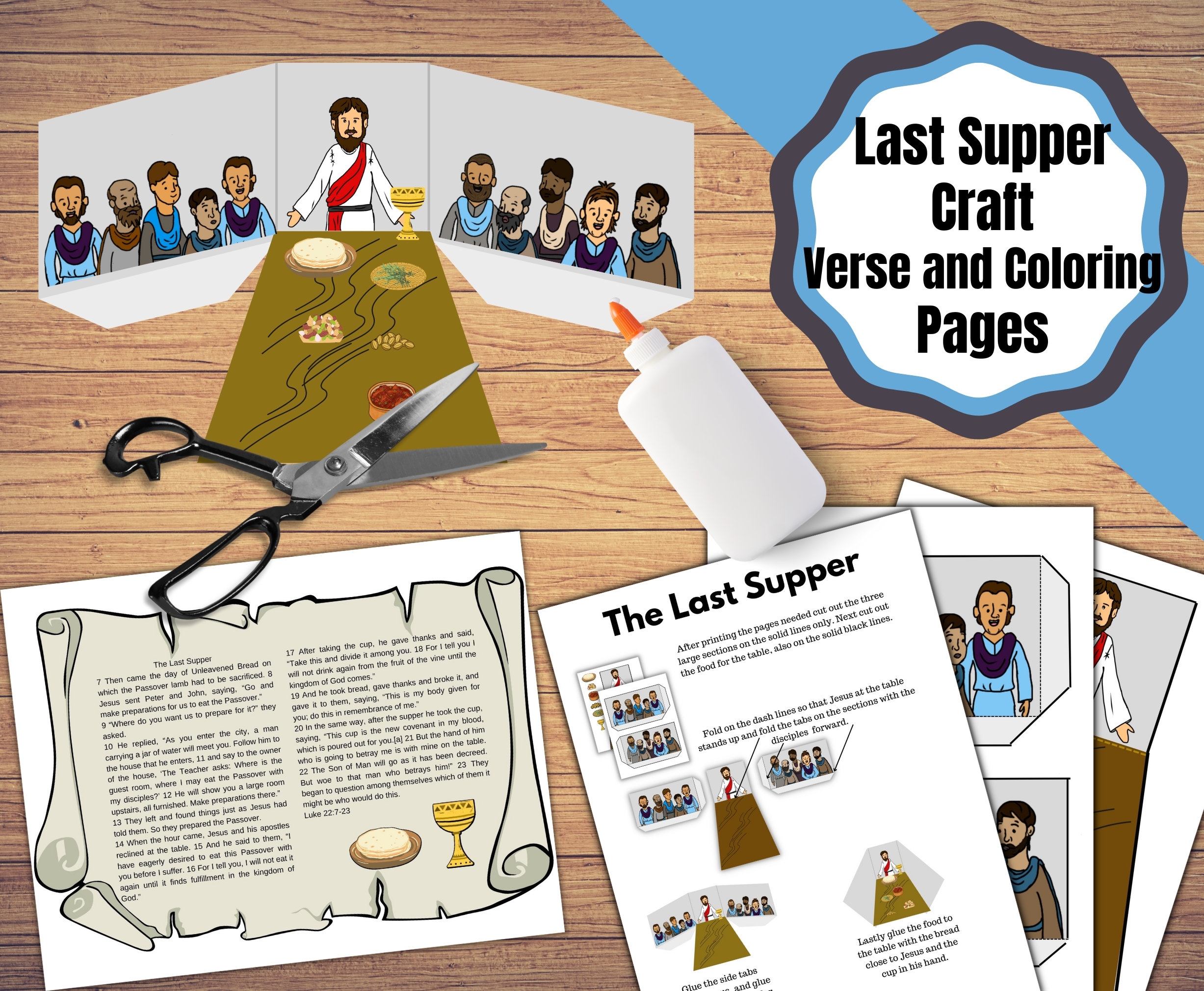 Printable Last Supper Kids Craft With Story Page In WEB And Coloring Sheet Lords Supper last Supper Etsy