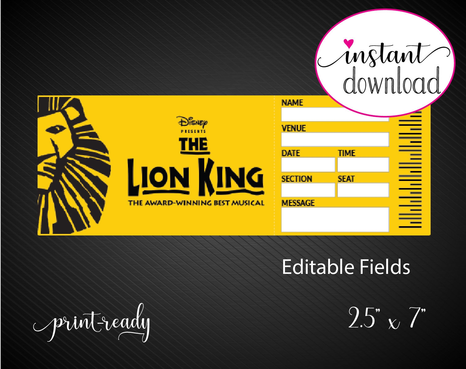 Printable Lion King Ticket Template Free