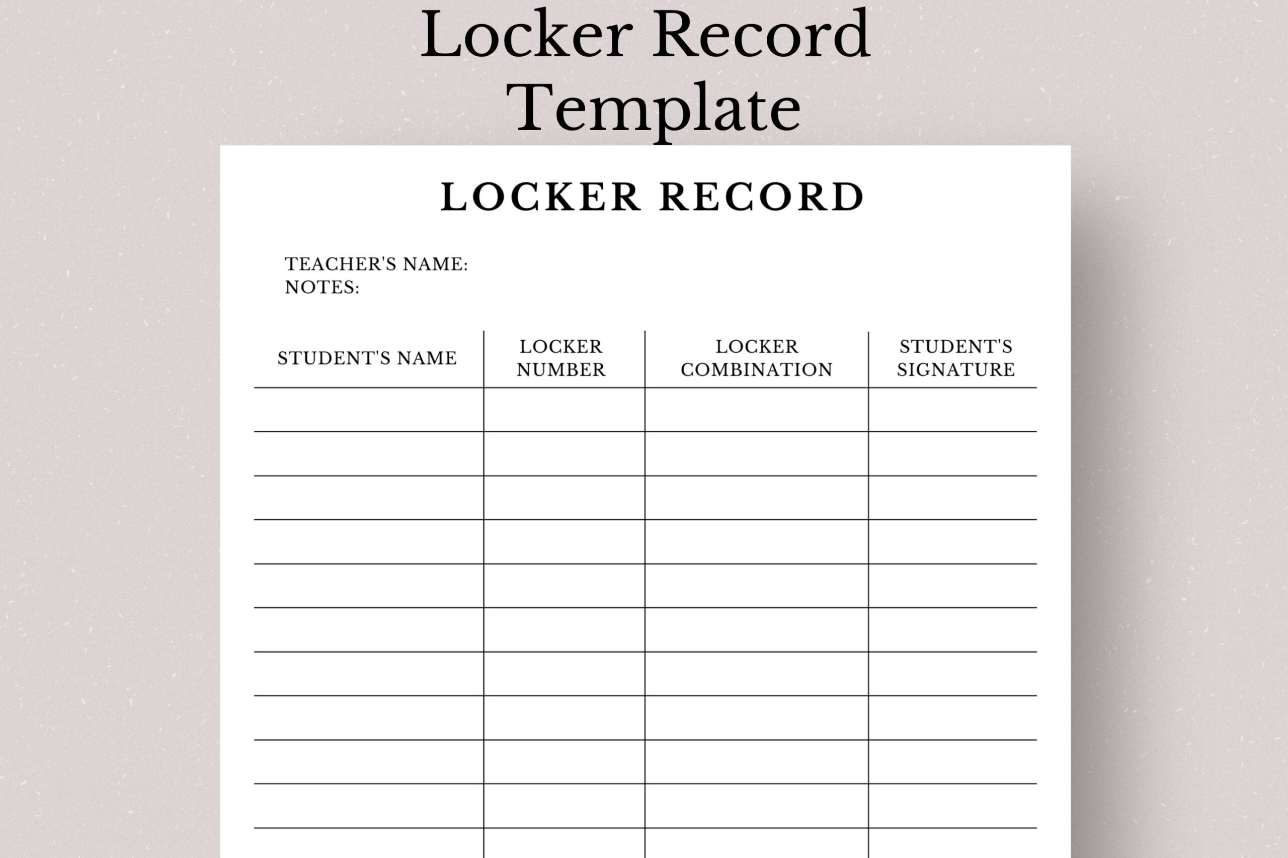 Printable Locker Record Locker Record Sheet Locker Record Locker Record Template Etsy