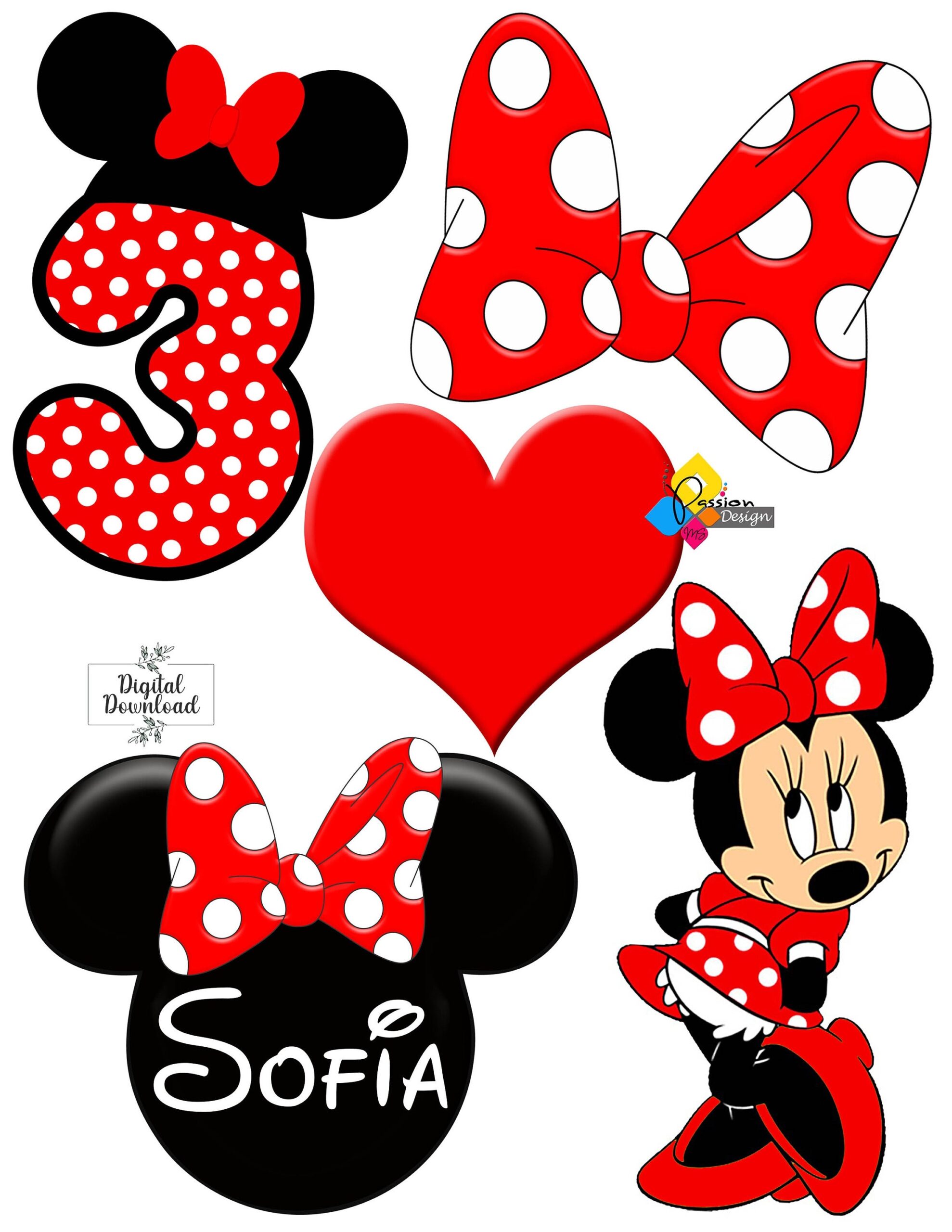 Printable MINNIE MOUSE Red Birthday Cake Toppers Party Centerpieces Table Decorations Photo Props Custom DIY Minnie Mouse Decorations Etsy Denmark