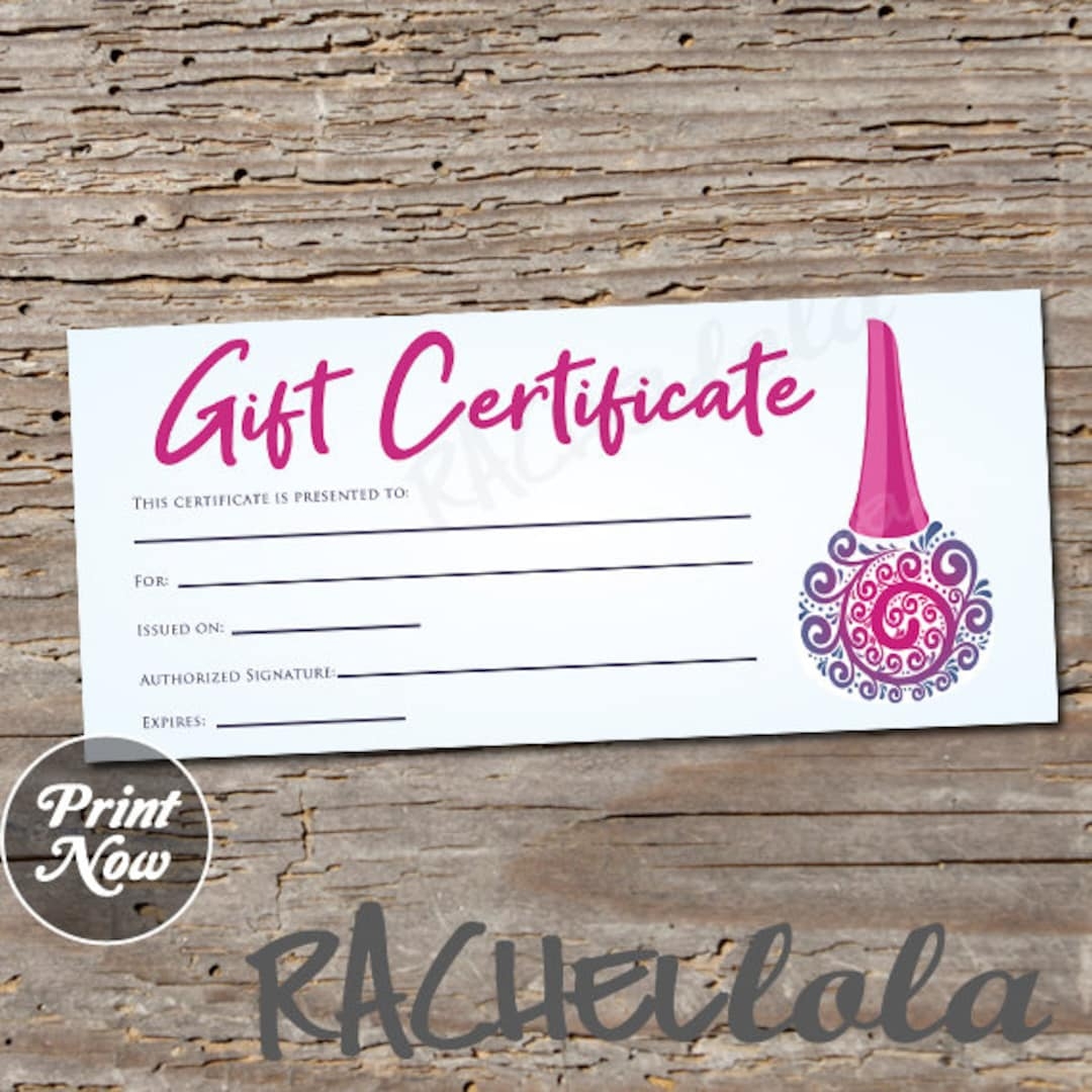 Printable Nail Salon Gift Certificate Fillable Template Manicure Pedicure Christmas Coupon Voucher Mothers Day Instant Download Etsy
