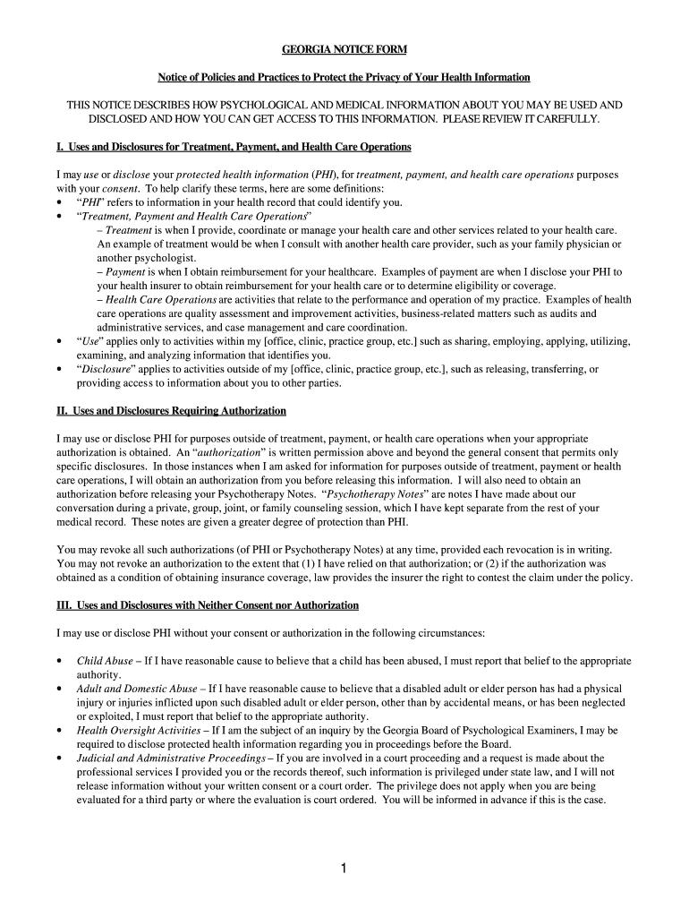Printable Notice Of Privacy Practices Template