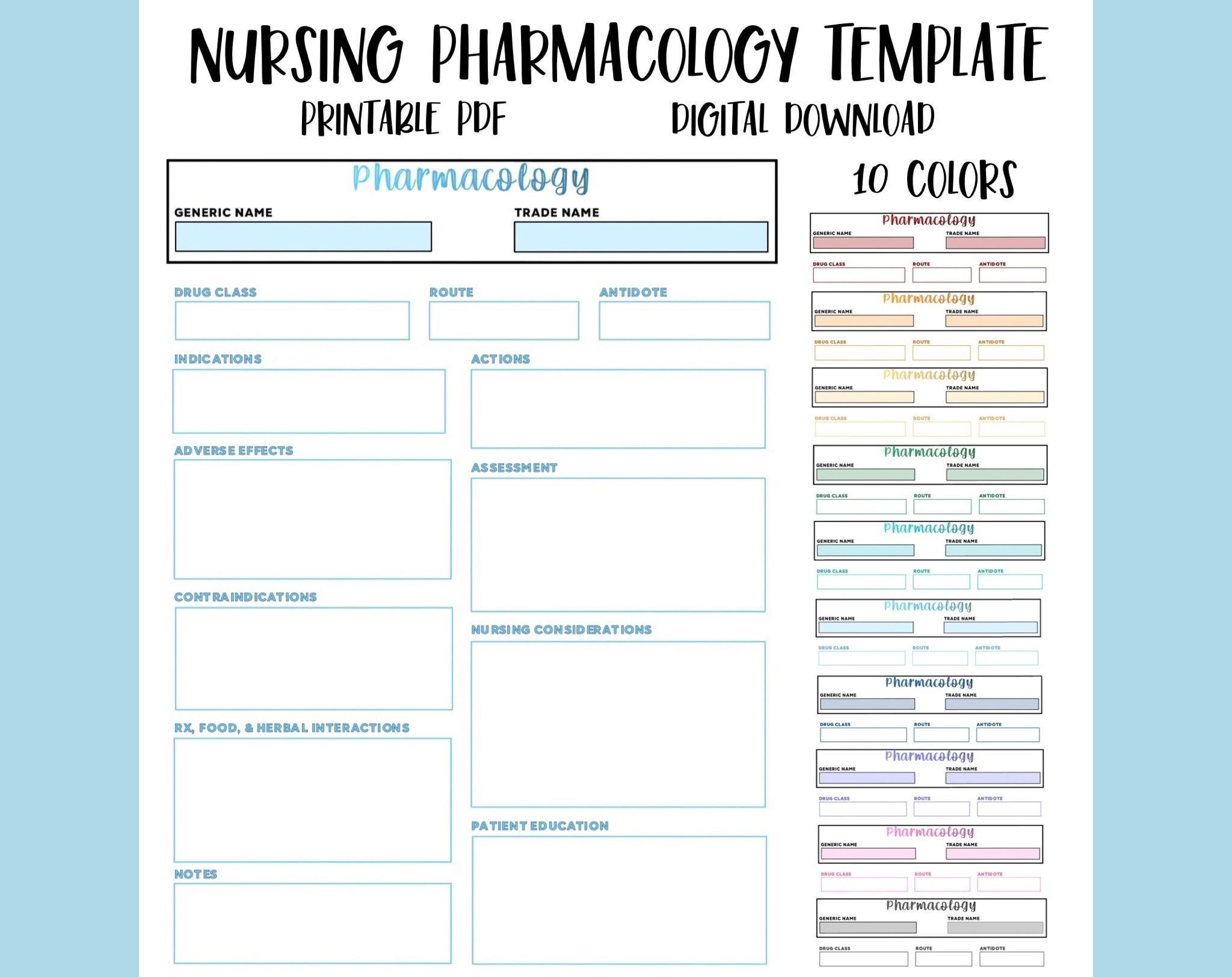 Printable Nursing Pharmacology Drug Card Template Blank Med Card Word Document Nursing Student Study Guide PDF Digital Download Etsy