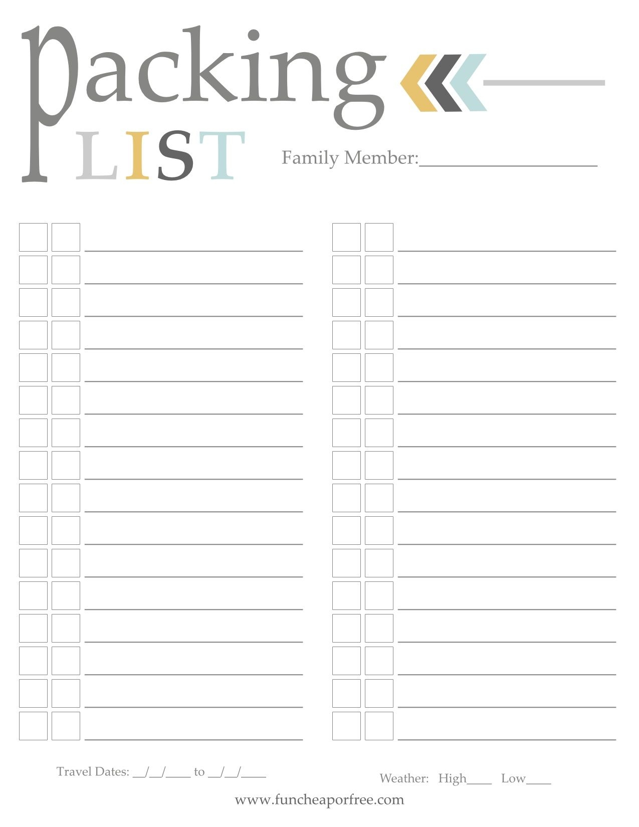 Printable Packing List Money Saving Travel Tips Fun Cheap Or Free Packing List Template Printable Packing List Packing List For Travel