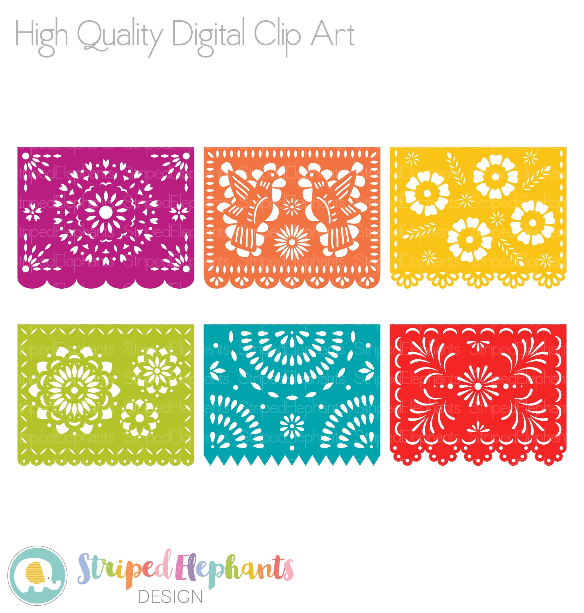 Printable Papel Picado Clipart SVG Cut Files Digital Mexican Banners Clip Art FIESTA Etsy