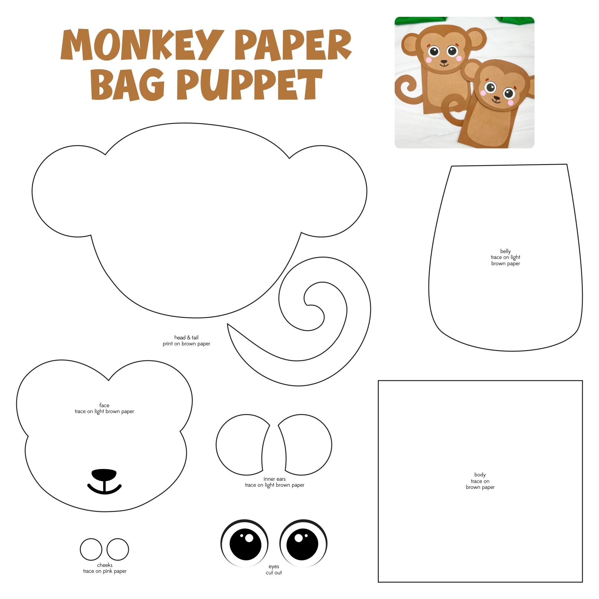 Printable Paper Bag Puppet Template Paper Bag Puppets Paper Bag Paper Bag Crafts