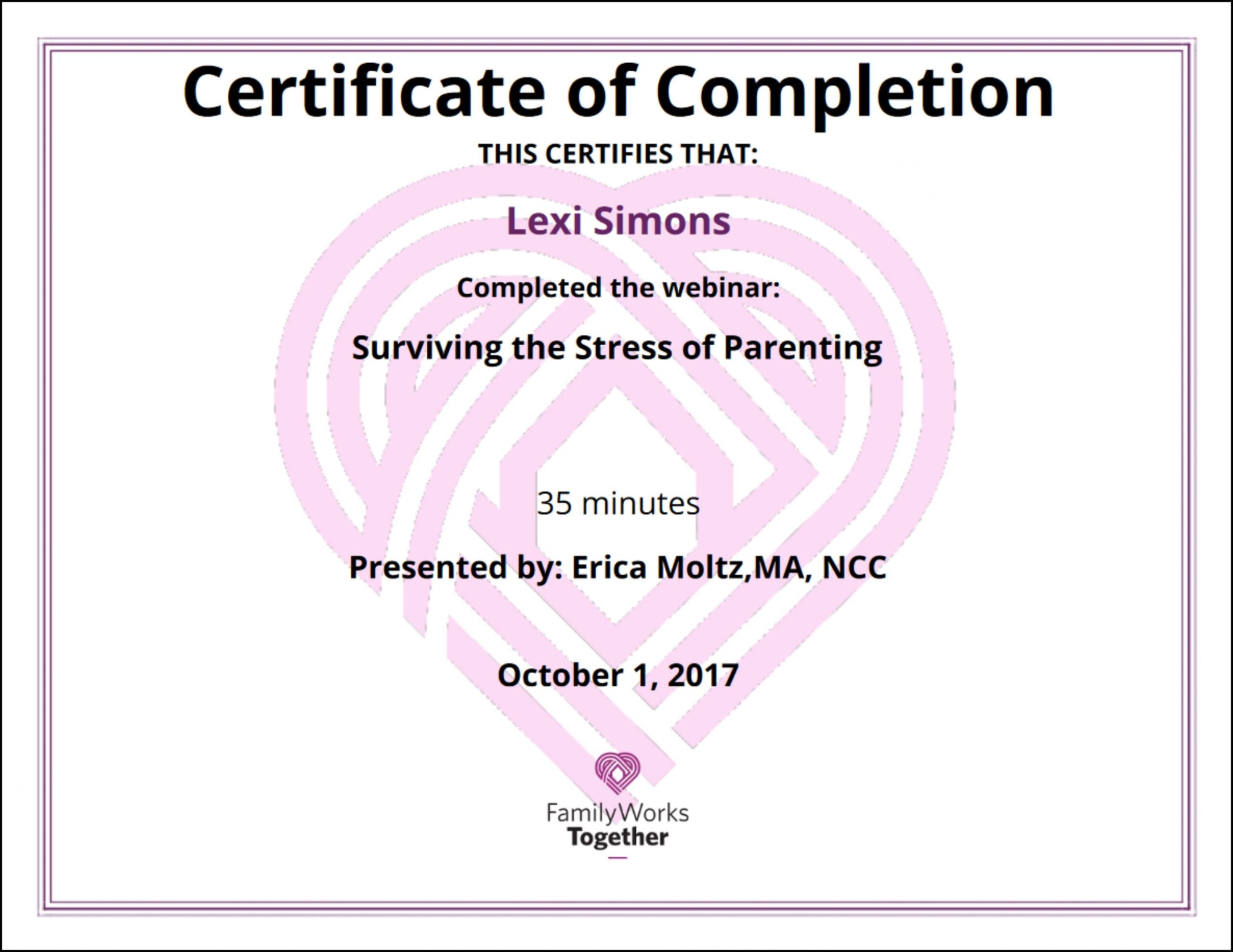 Printable Parenting Class Certificate Of Completion Template Printable Templates Free