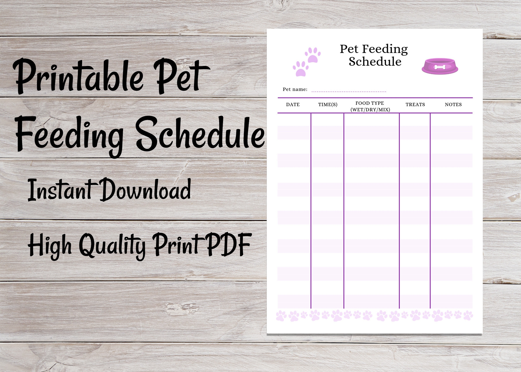 Printable Pet Feeding Schedule Printable PDF Pet Health Planner Pet Feeding Planner Etsy