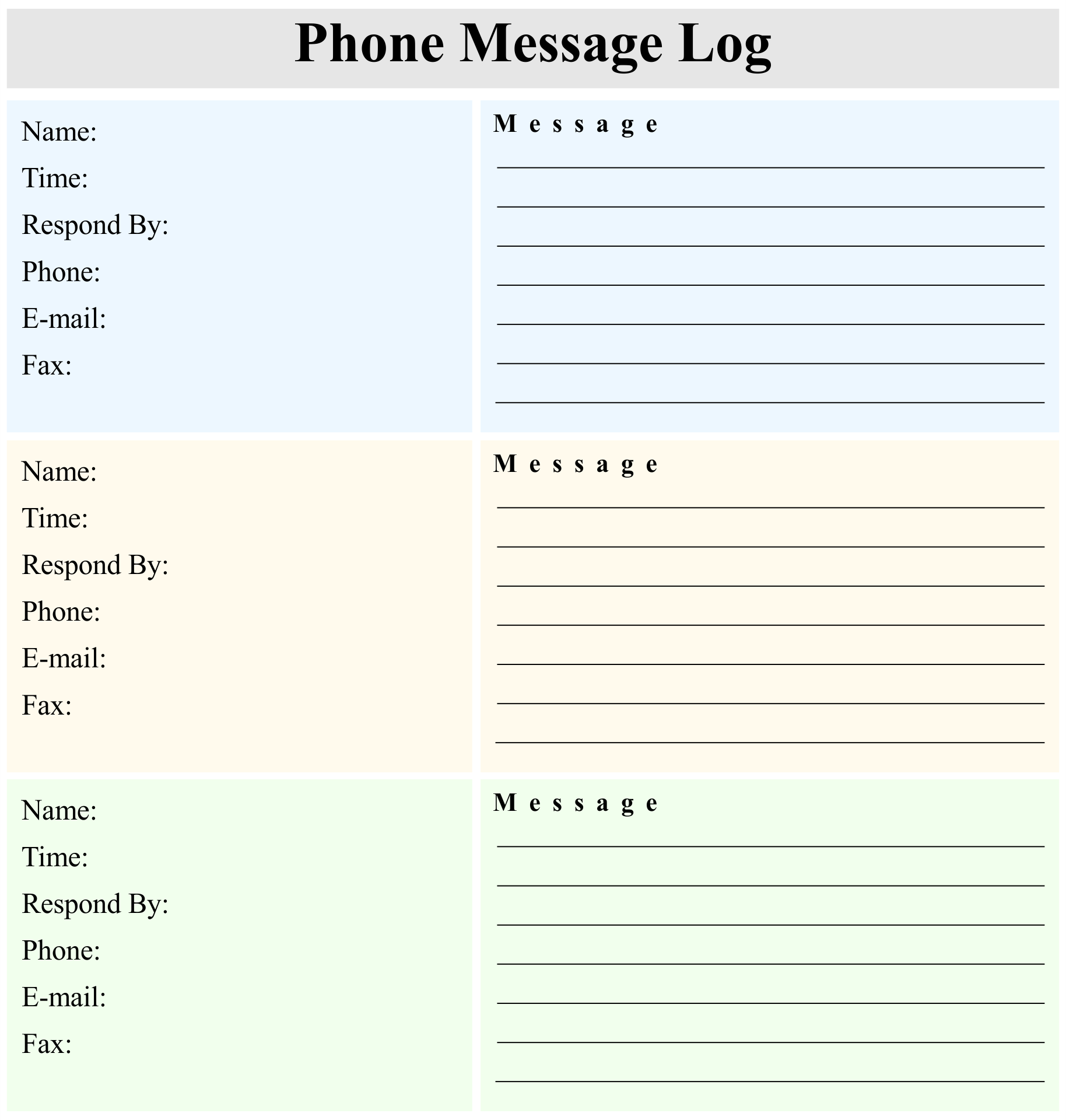 Printable Phone Message Log Sheet Messages Printables Templates
