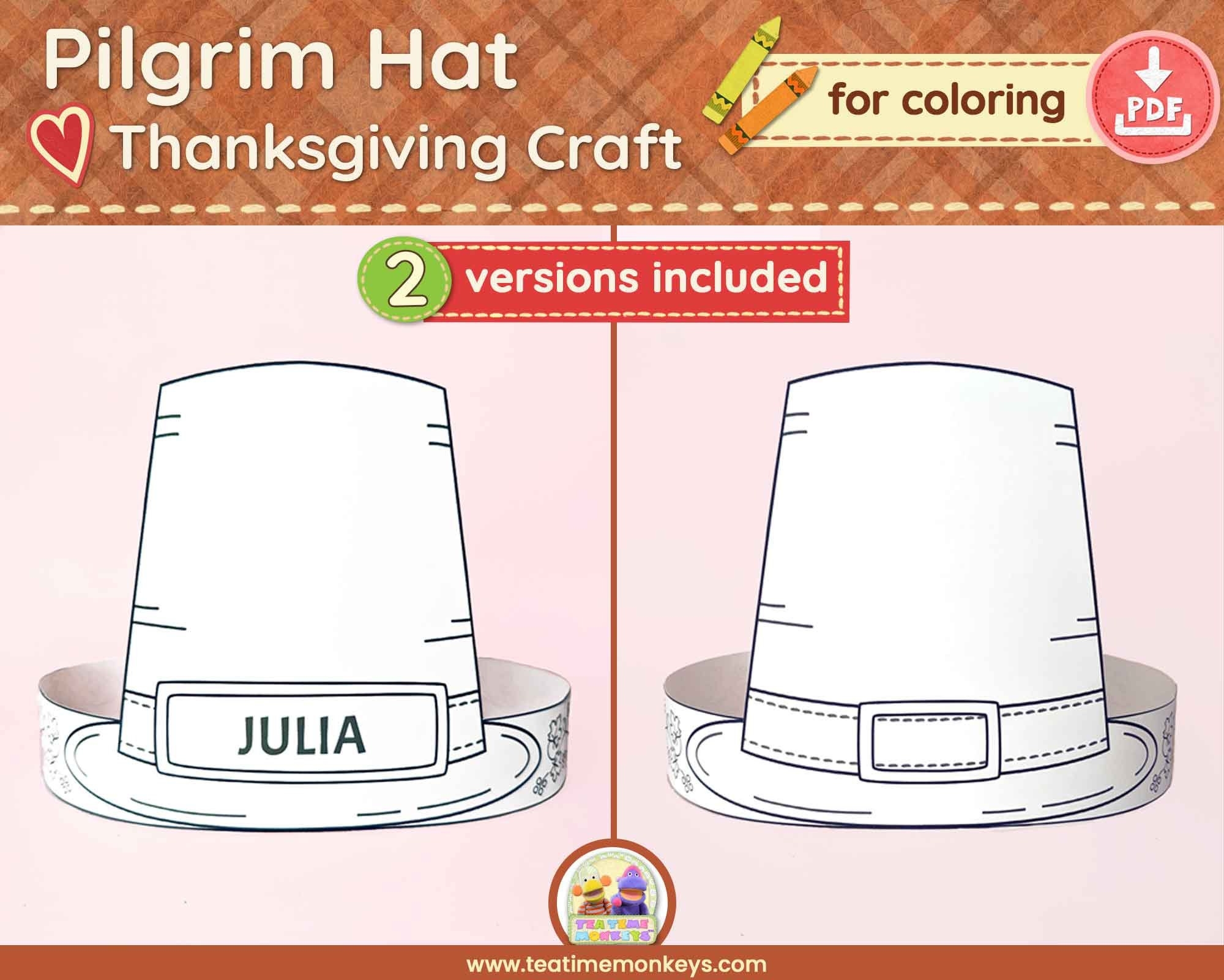 Printable Pilgrim Hat For Coloring Easy Thanskgiving Craft Etsy