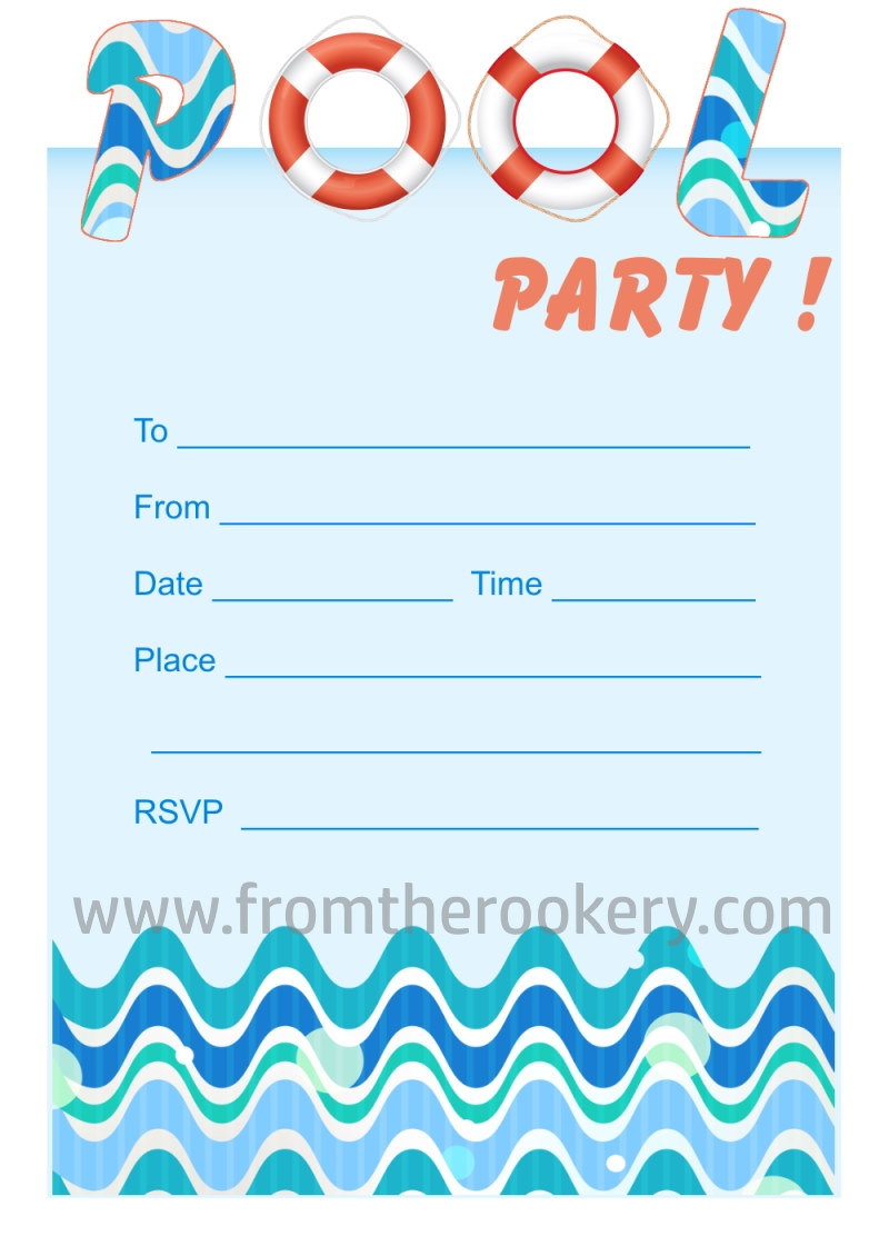 Blank Free Printable Pool Party Invitations Templates