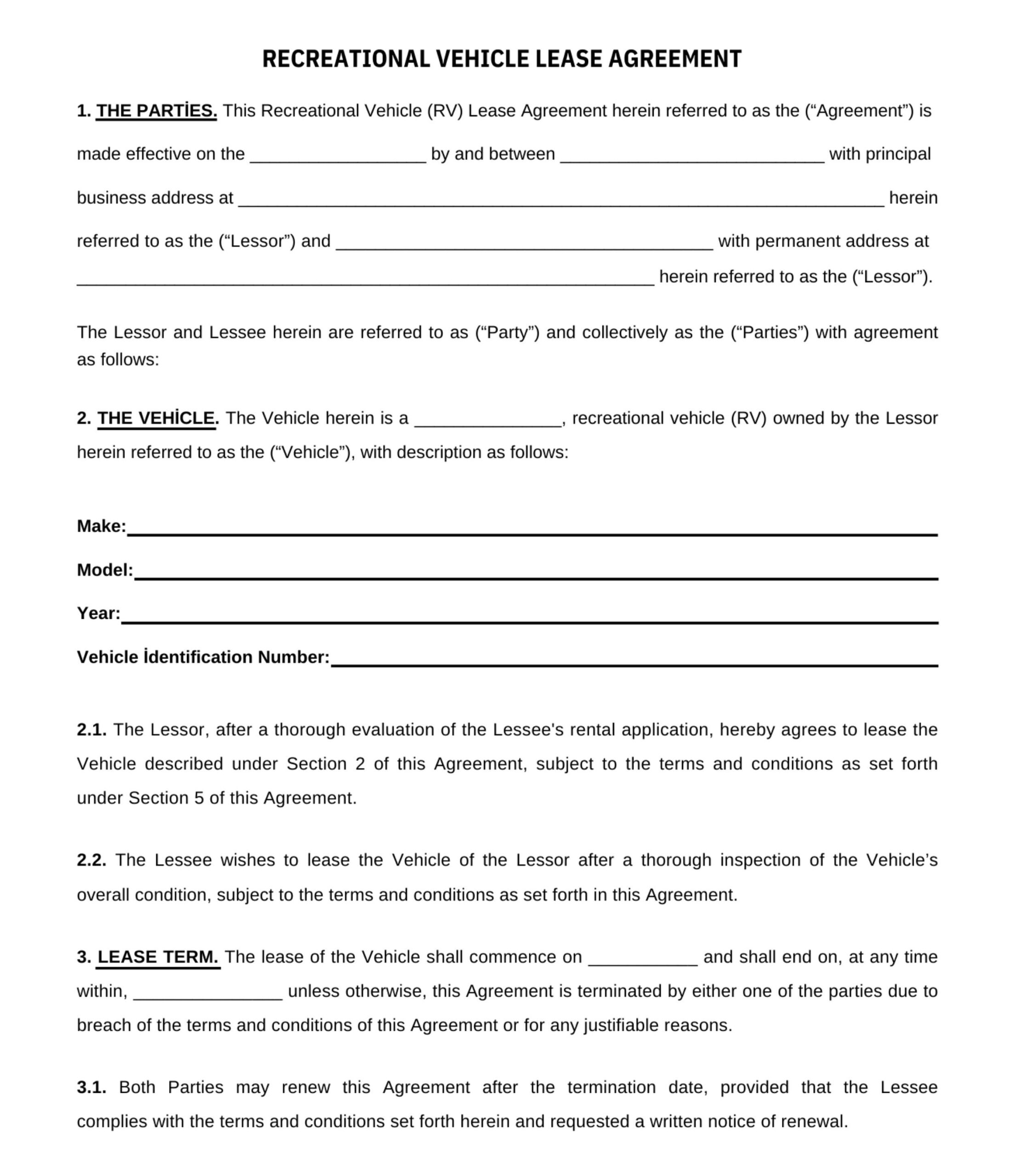 Printable RV Rental Agreement Short Term Rental RV Camper PDF Digital Download Etsy