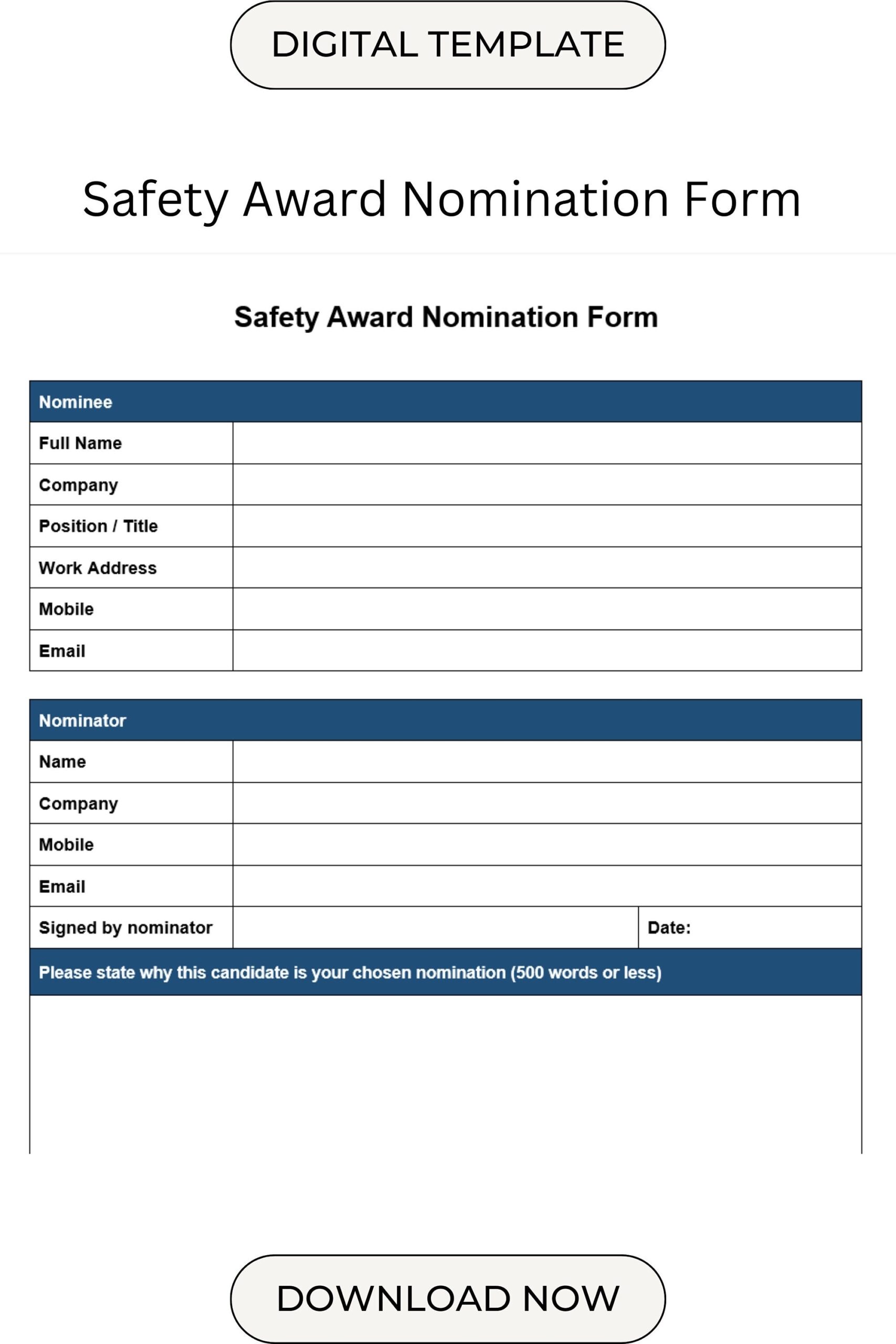 Printable Nomination Form Template