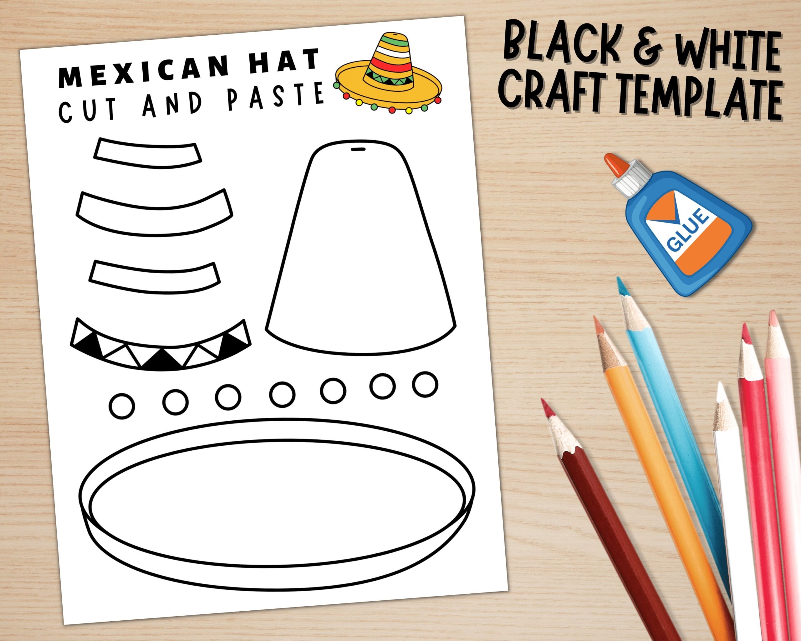 Printable Sombrero Hat Craft Hispanic Heritage Month Craft Cinco De Mayo Activities Color Cut And Paste Mexican Hat PDF Etsy