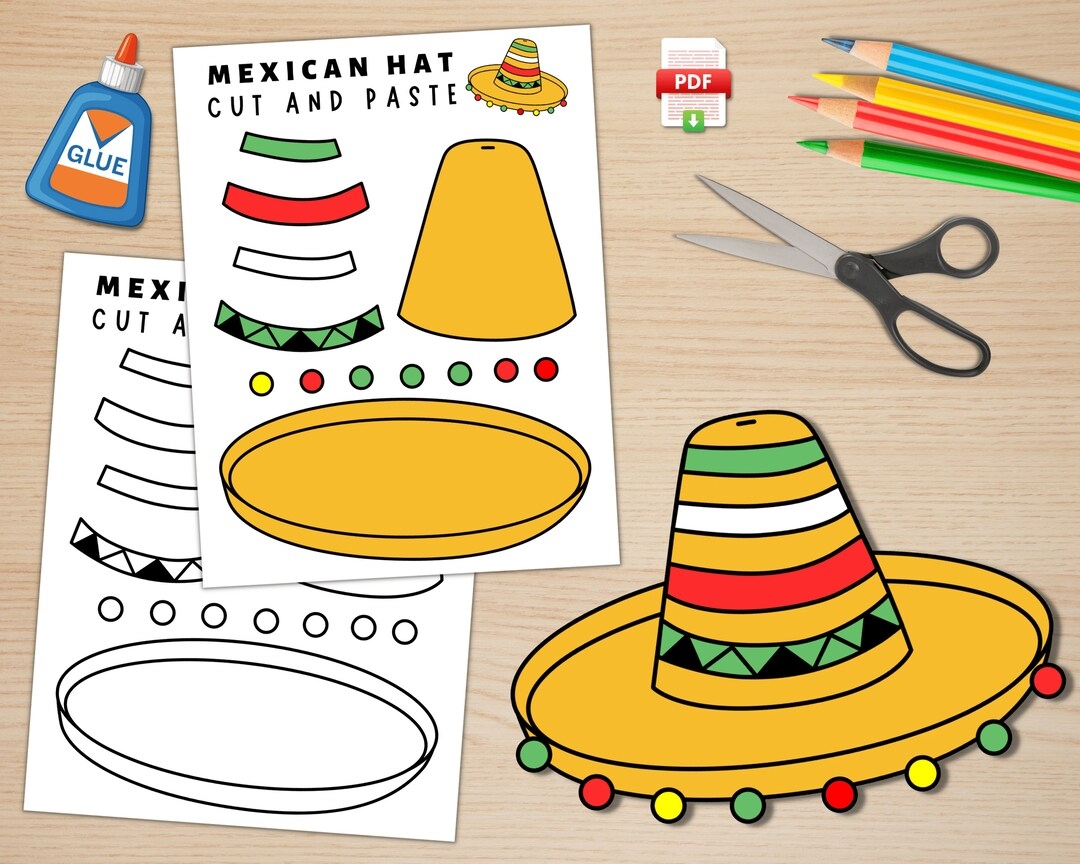 Printable Sombrero Hat Craft Hispanic Heritage Month Craft Cinco De Mayo Activities Color Cut And Paste Mexican Hat PDF Etsy