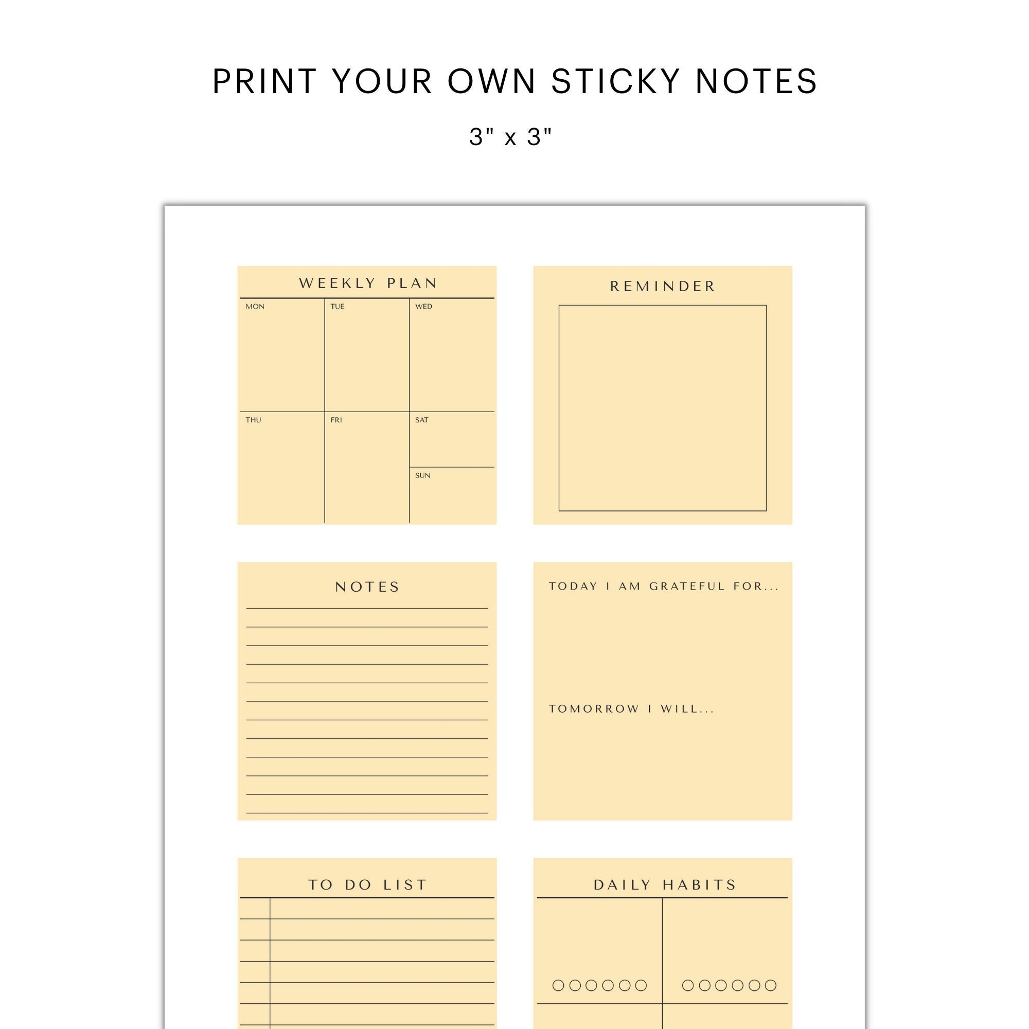 Printable Sticky Notes Printable Post its Print Your Own Sticky Notes Planner Sticky Notes Custom Sticky Notes Printable PDF Etsy