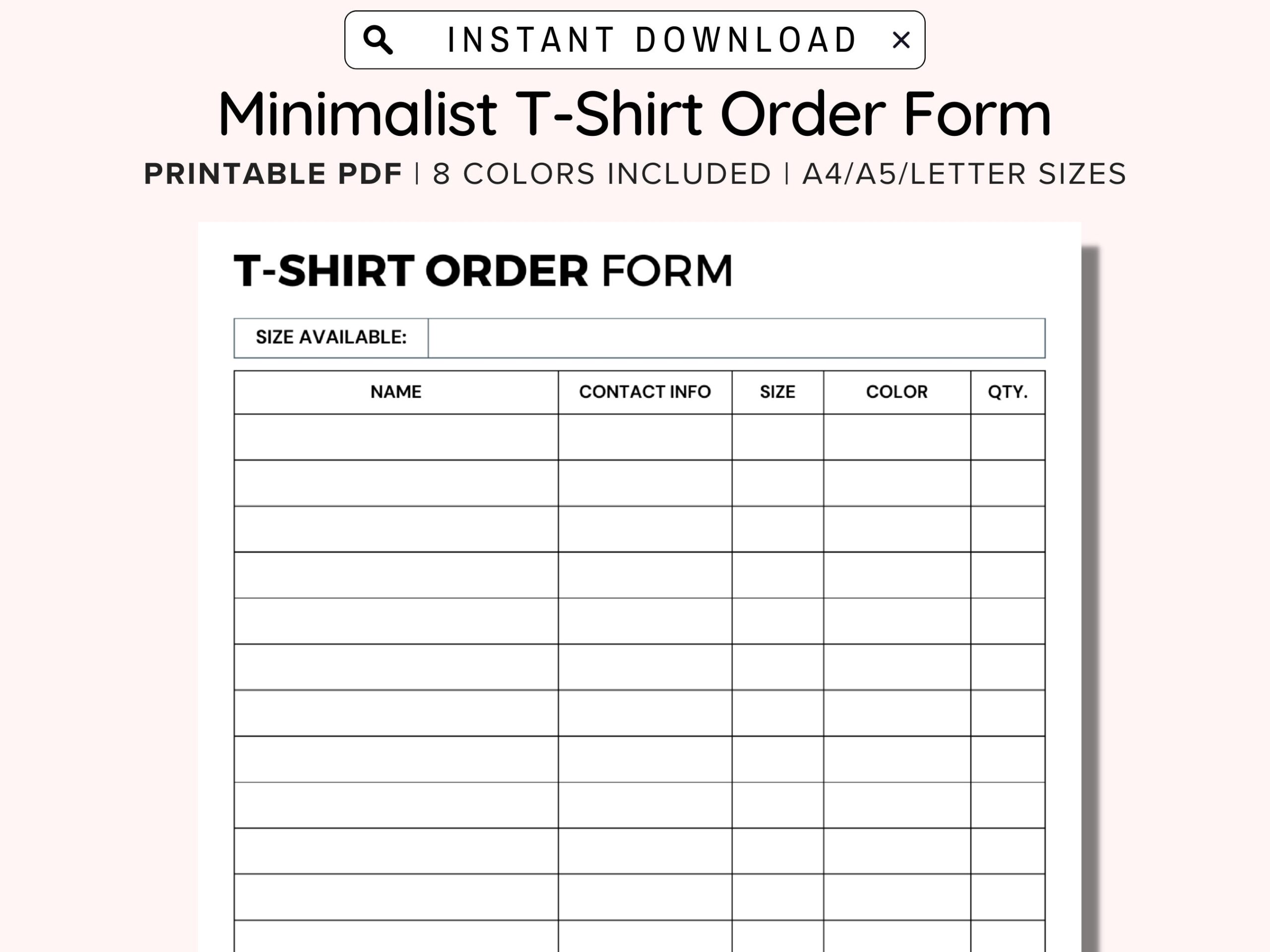 Printable T Shirt Order Form Template Editable Order Form Customizable T Shirt Order Form Small Business Sales Log Instant Download PDF Etsy Finland