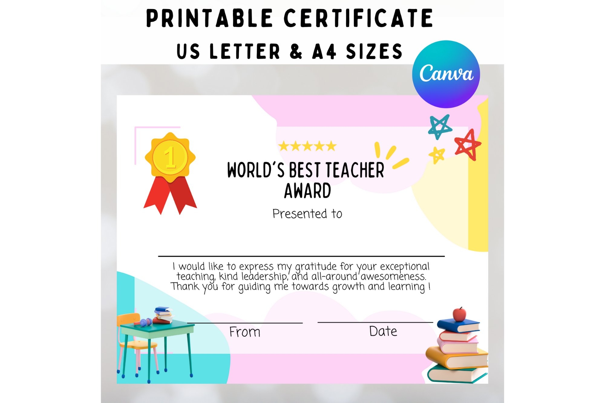 Printable Best Teacher Certificate Template