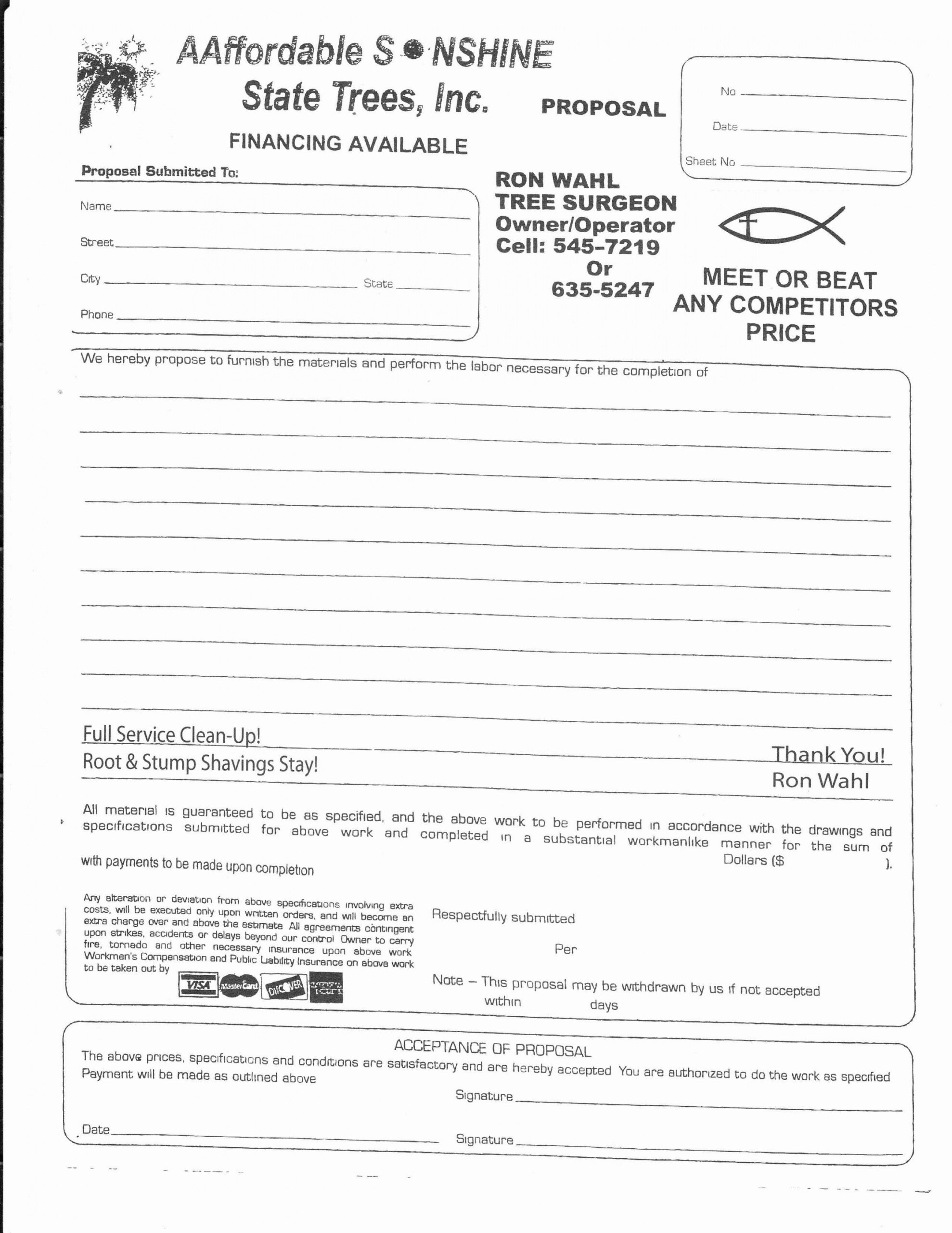 Printable Tree Removal Contract Template Fresh 10 Best Of Tree Removal Tree Trimming Estimate Estimate Template Contract Template Templates
