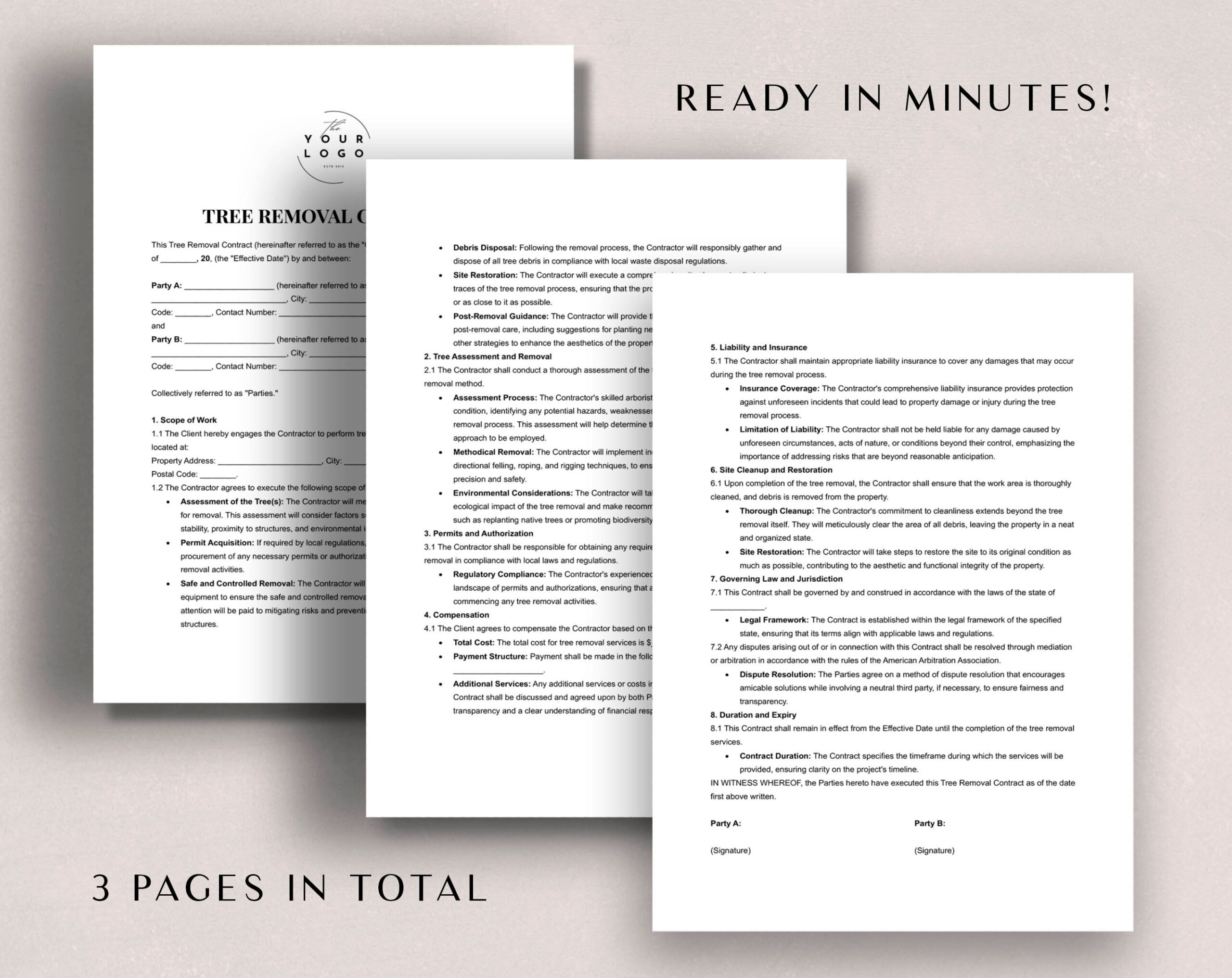 Printable Tree Removal Contract Template
