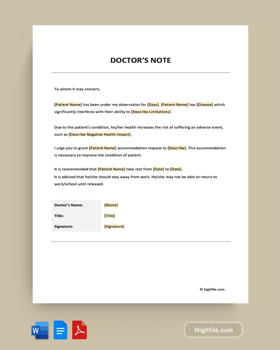 Printable Urgent Care Doctors Note Template Highfile
