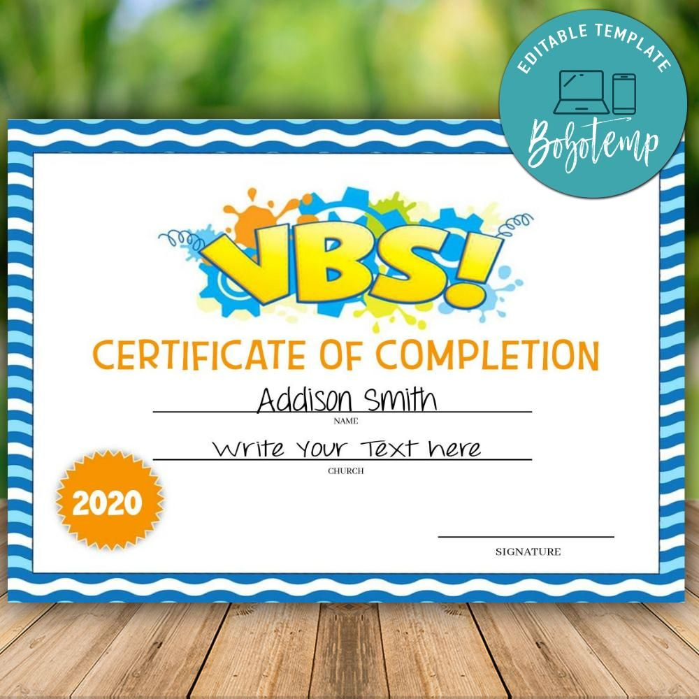 Printable Vbs Vacation Bible School Certificate Of In Vbs Certificate Template School Certificates Certificate Templates Vacation Bible School
