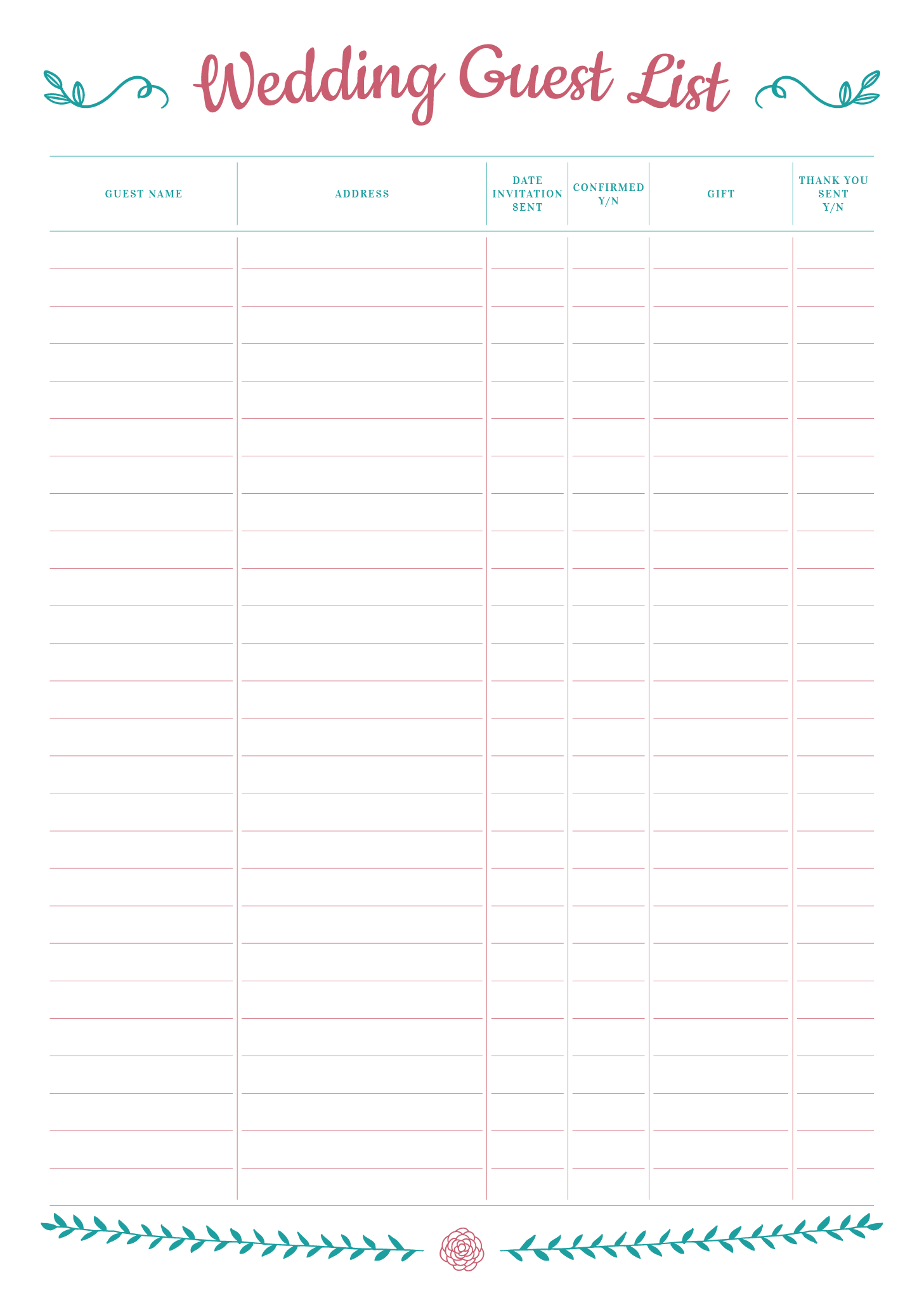 Printable Wedding Guest List With Gift Section PDF Download Guest List Template Wedding Guest List Template Wedding Guest List Printable