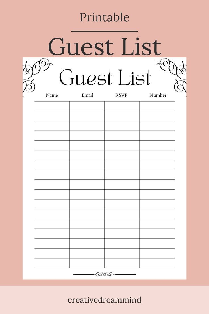 Printable Guest List Template