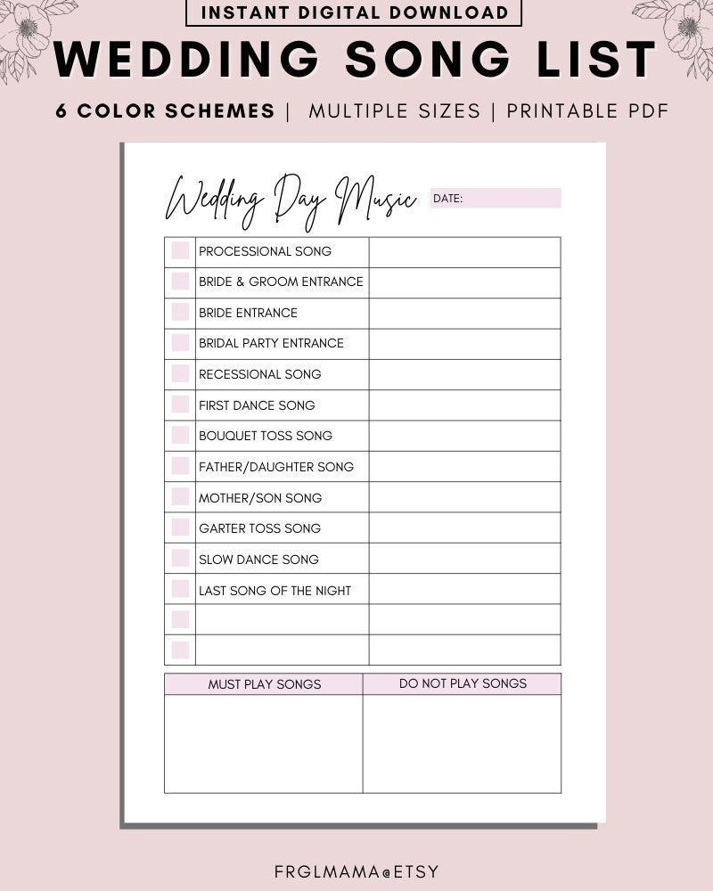 Printable Wedding Song List Wedding Playlist Wedding Music List DJ Song List Wedding DJ Questionnaire Wedding Processional Songs PDF Etsy Sweden