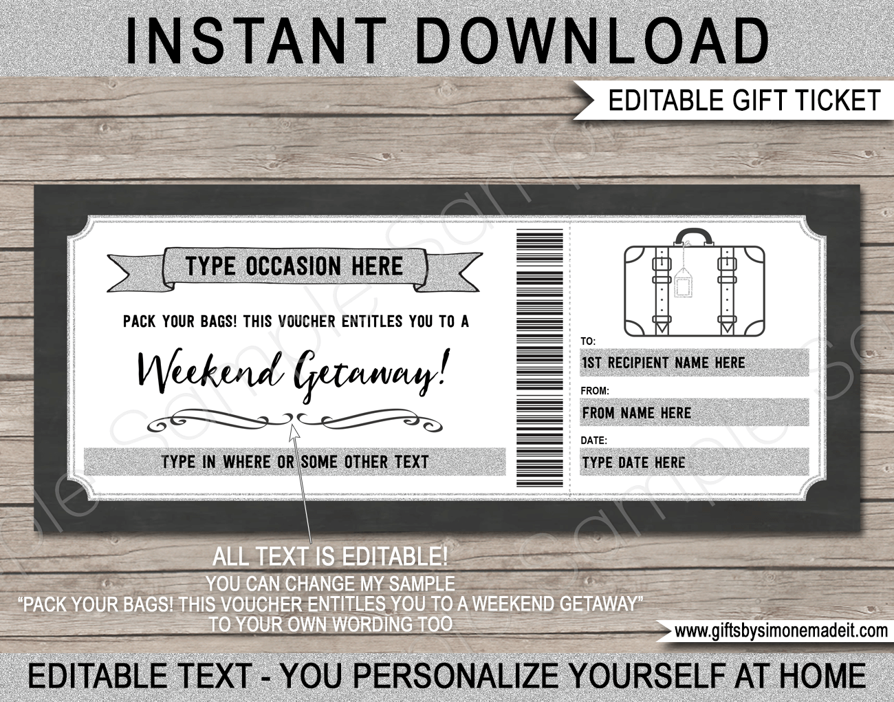 Printable Weekend Away Voucher Template Surprise Getaway Gift Card