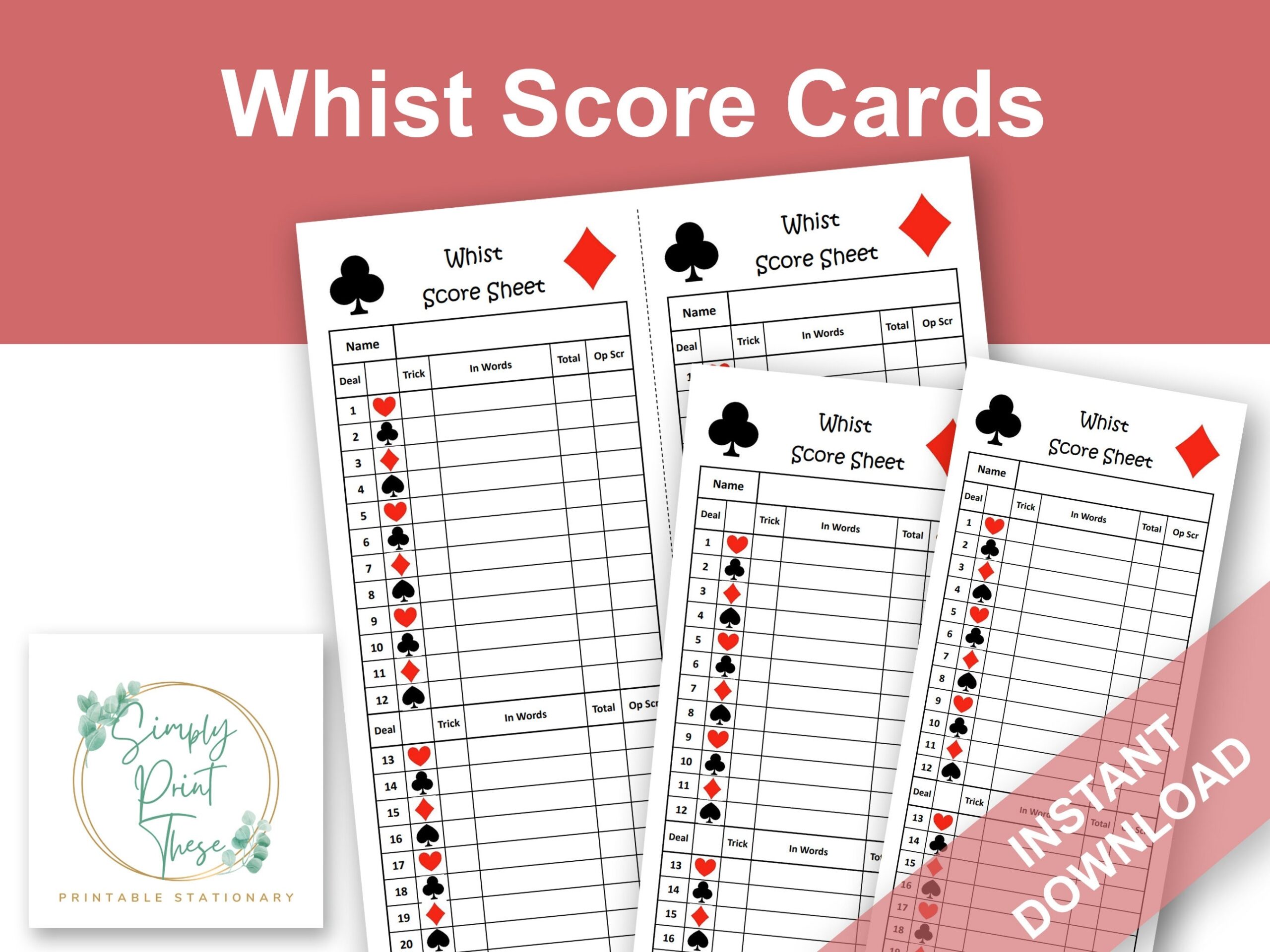 Printable Free Whist Score Card Template