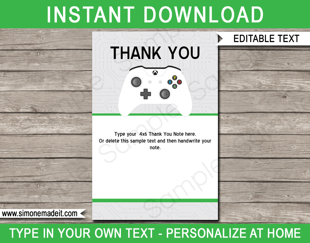 Printable Xbox Thank You Cards Template Video Game Birthday Party
