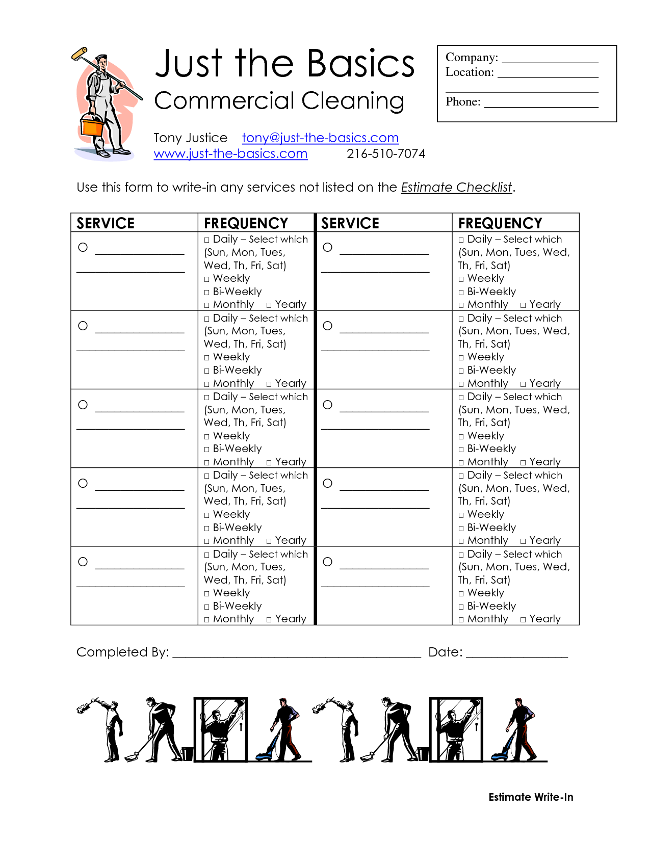 Commercial Cleaning Free Printable Janitorial Checklist Template